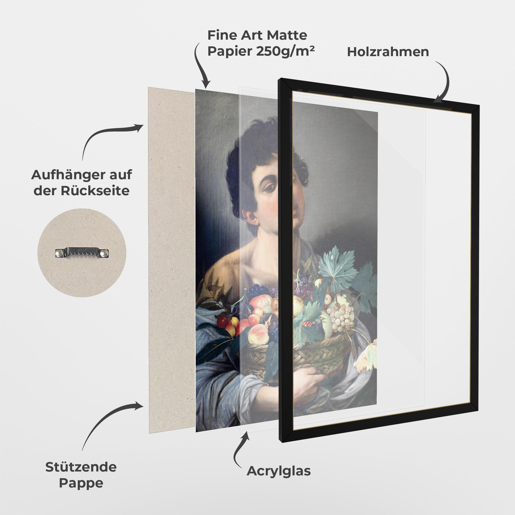 Gerahmte Poster Boy With A Basket Of Fruit mockup 1