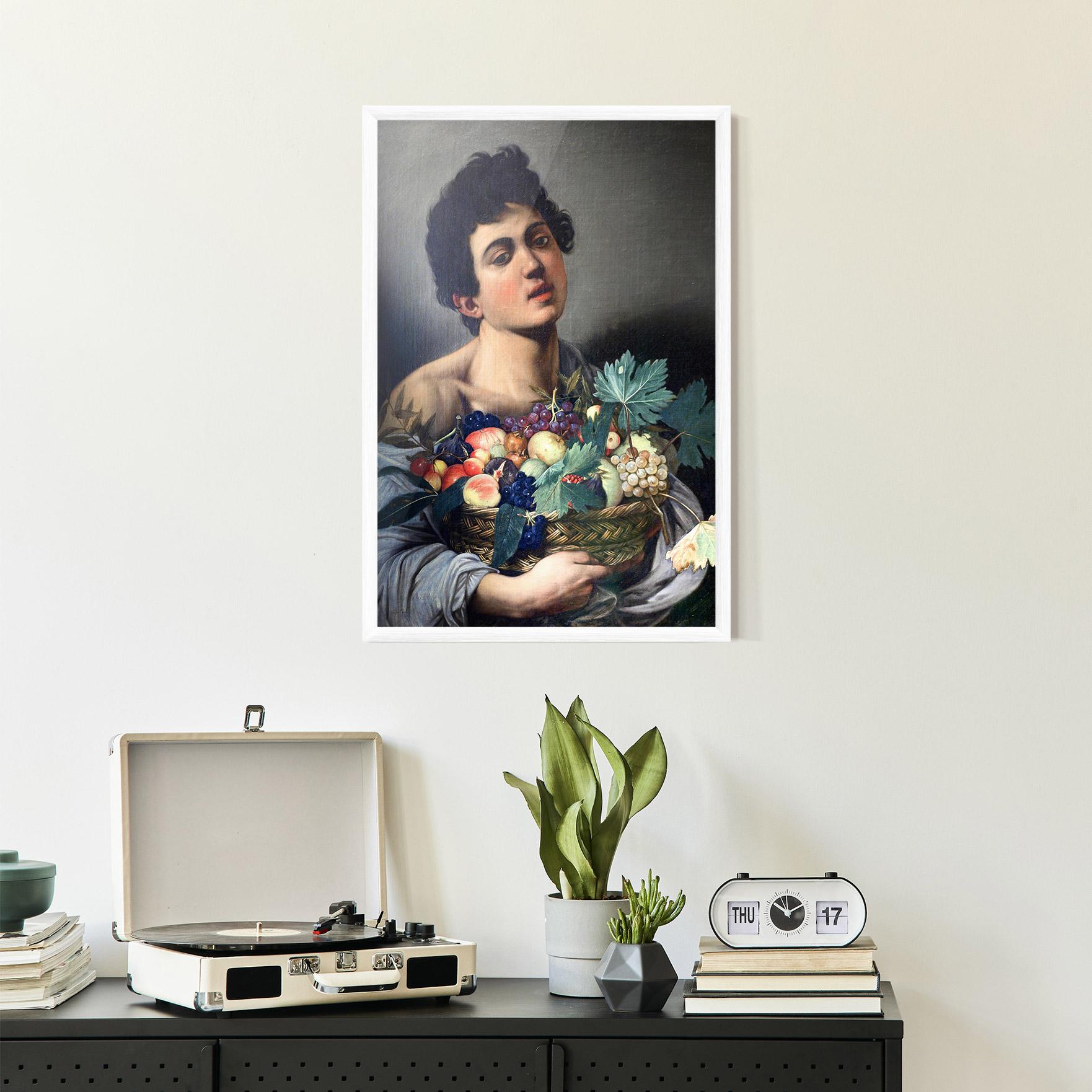 Gerahmte Poster Boy With A Basket Of Fruit mockup 2