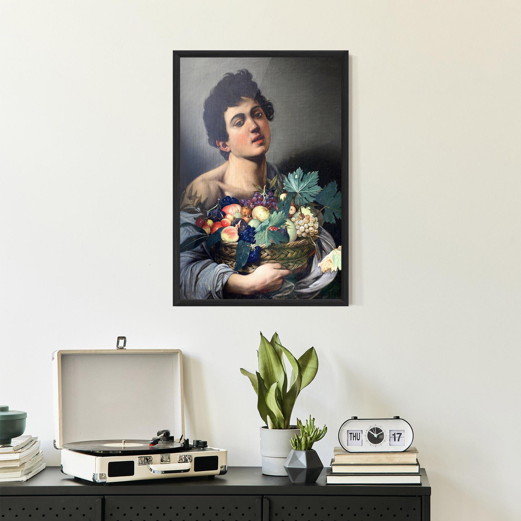 Gerahmte Poster Boy With A Basket Of Fruit mockup 2