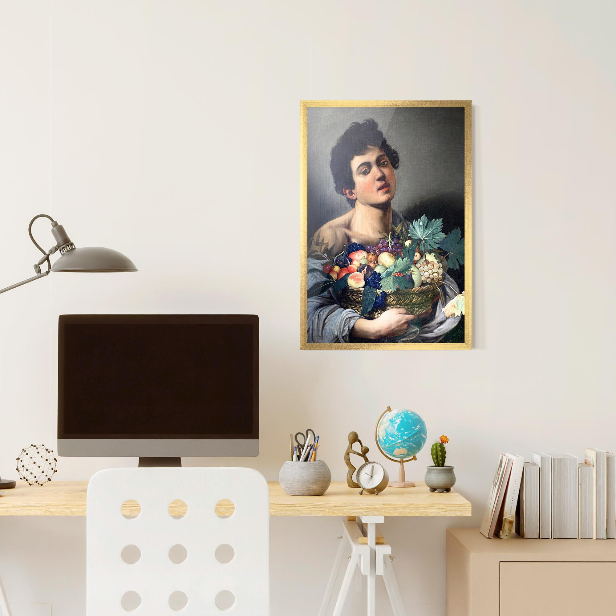 Gerahmte Poster Boy With A Basket Of Fruit mockup 6