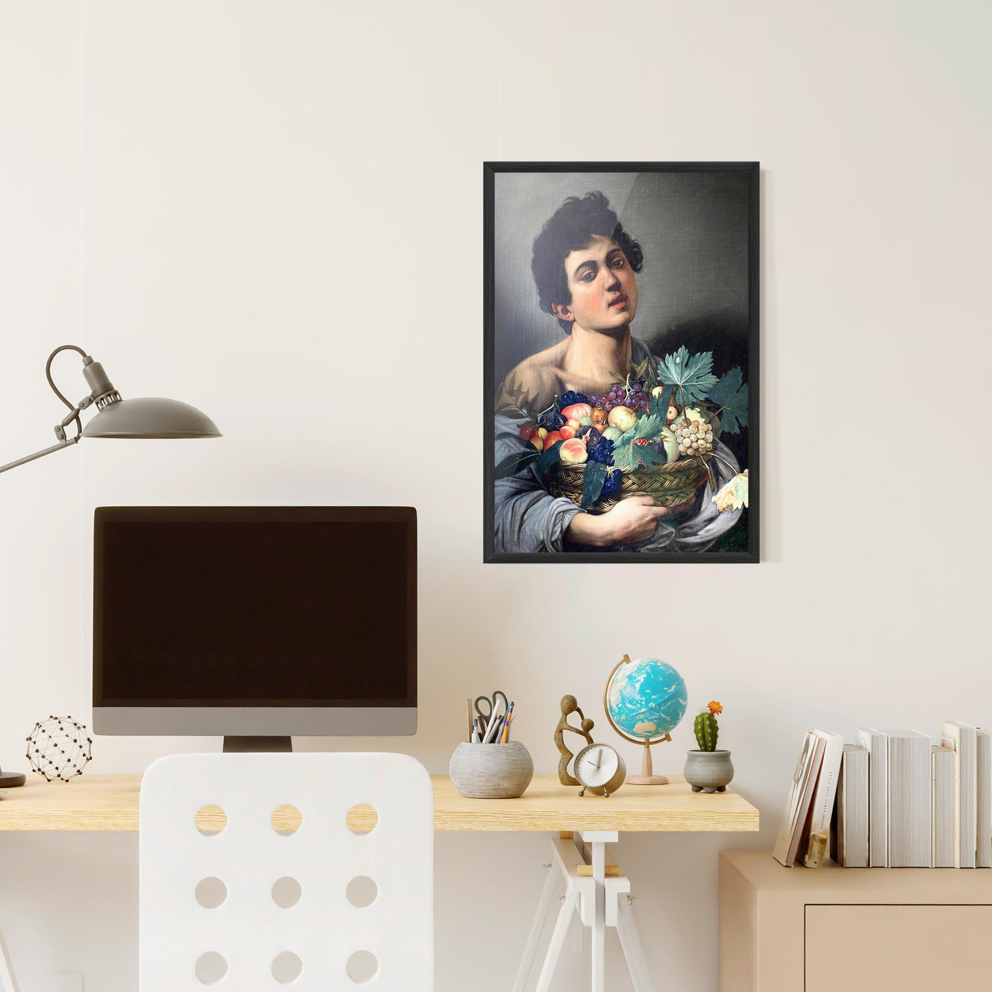 Gerahmte Poster Boy With A Basket Of Fruit mockup 6