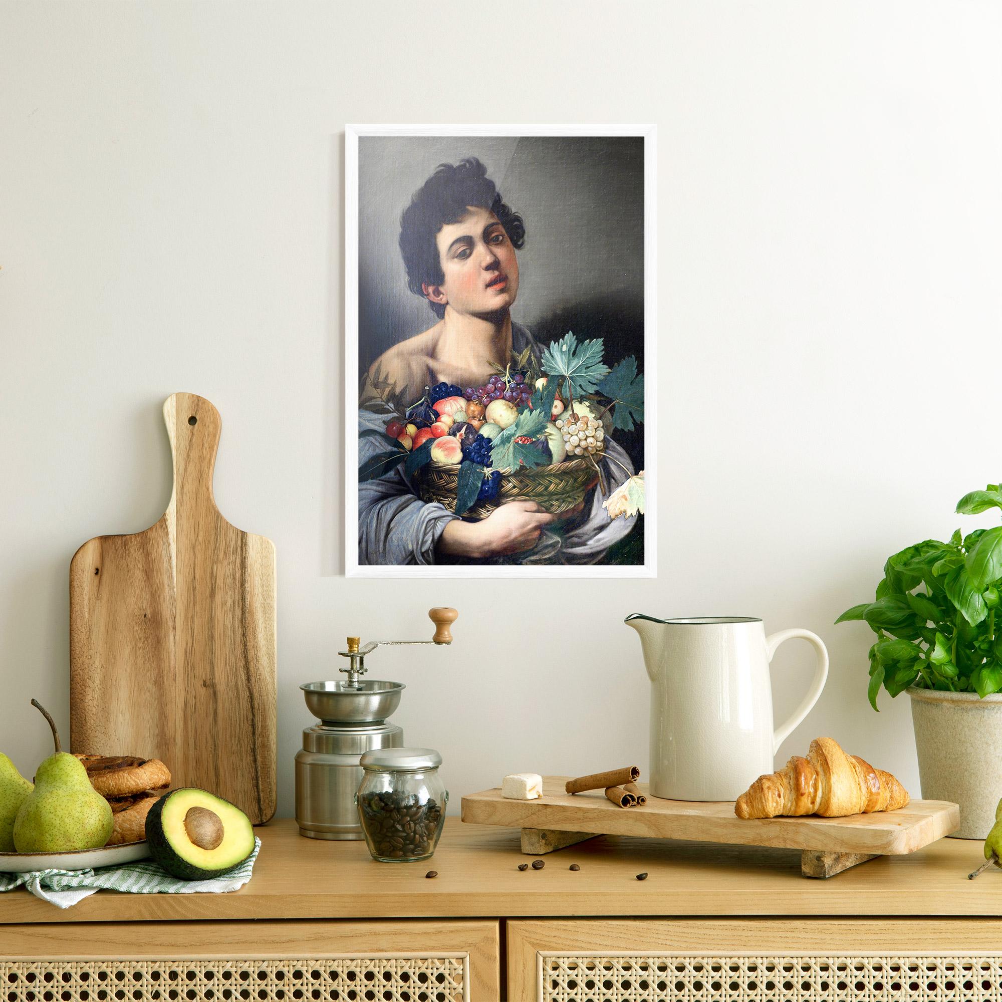 Gerahmte Poster Boy With A Basket Of Fruit mockup 8