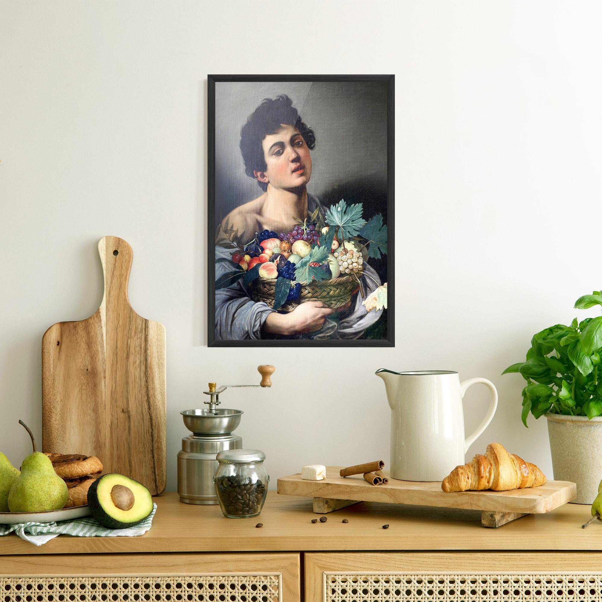 Gerahmte Poster Boy With A Basket Of Fruit mockup 8