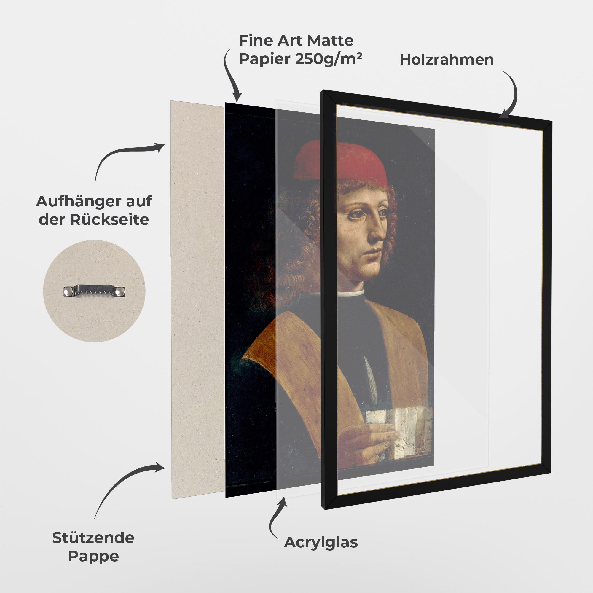 Gerahmte Poster Leonardo Da Vinci Portrait Of A Musician Pinacoteca Ambrosiana mockup 1