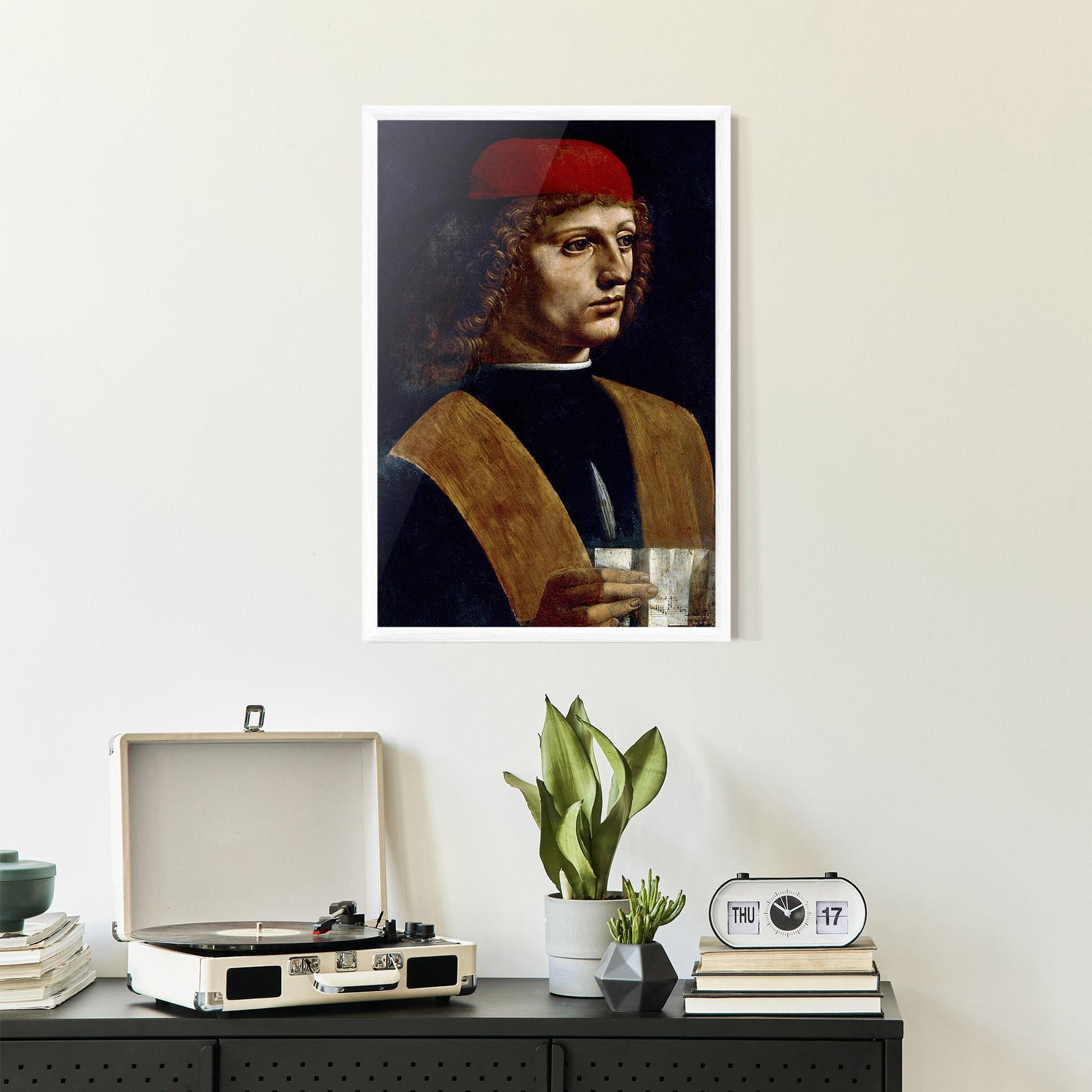 Gerahmte Poster Leonardo Da Vinci's The Portrait Of A Musician mockup 2