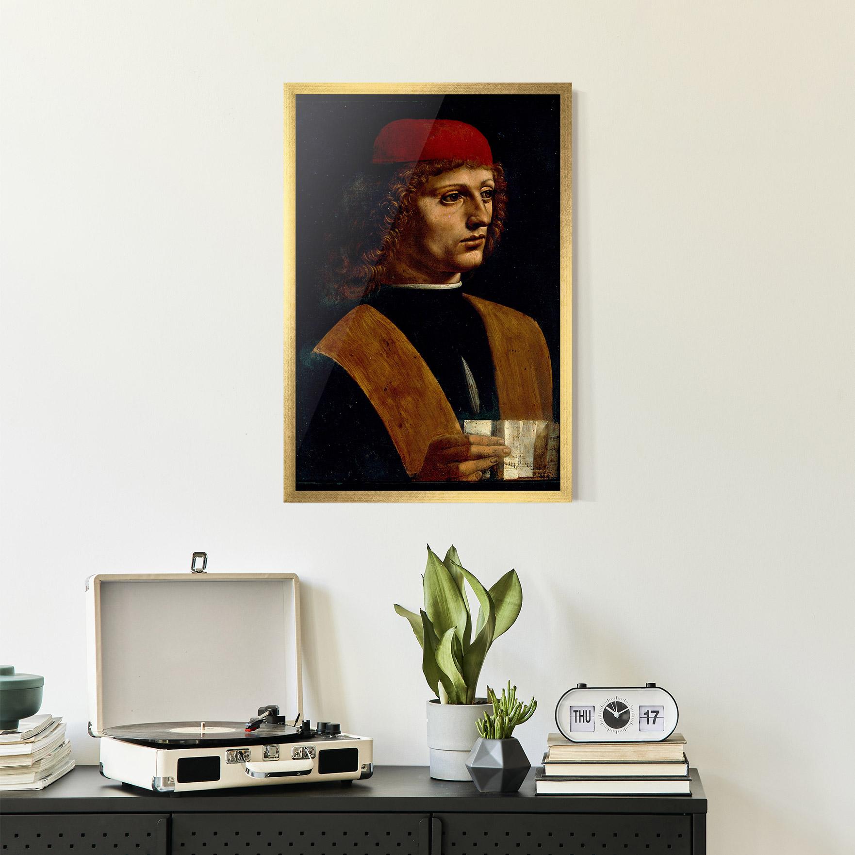 Gerahmte Poster Leonardo Da Vinci Portrait Of A Musician Pinacoteca Ambrosiana mockup 2