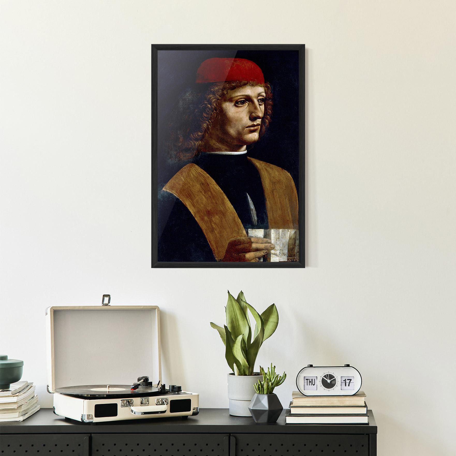 Gerahmte Poster Leonardo Da Vinci's The Portrait Of A Musician mockup 2