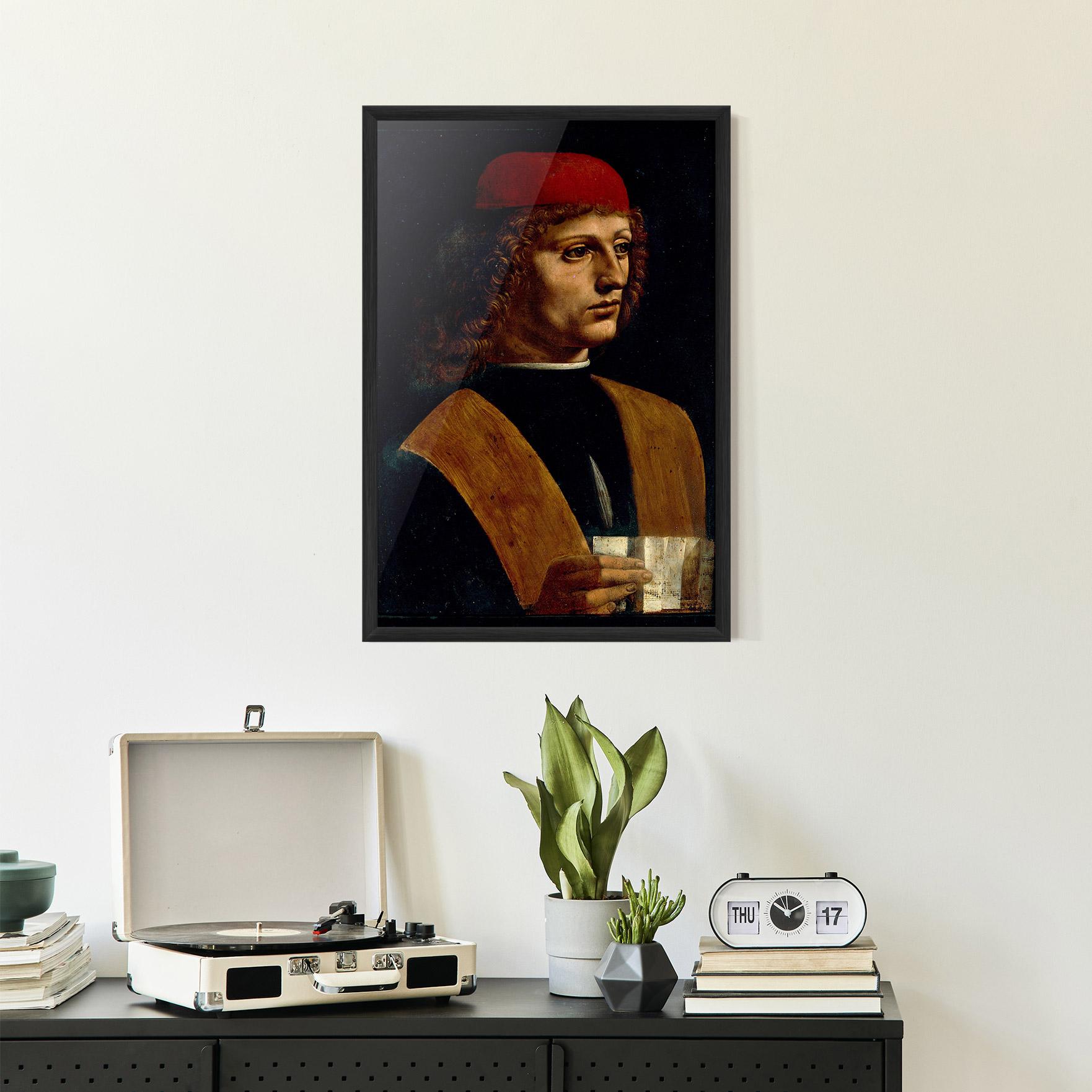 Gerahmte Poster Leonardo Da Vinci Portrait Of A Musician Pinacoteca Ambrosiana mockup 2