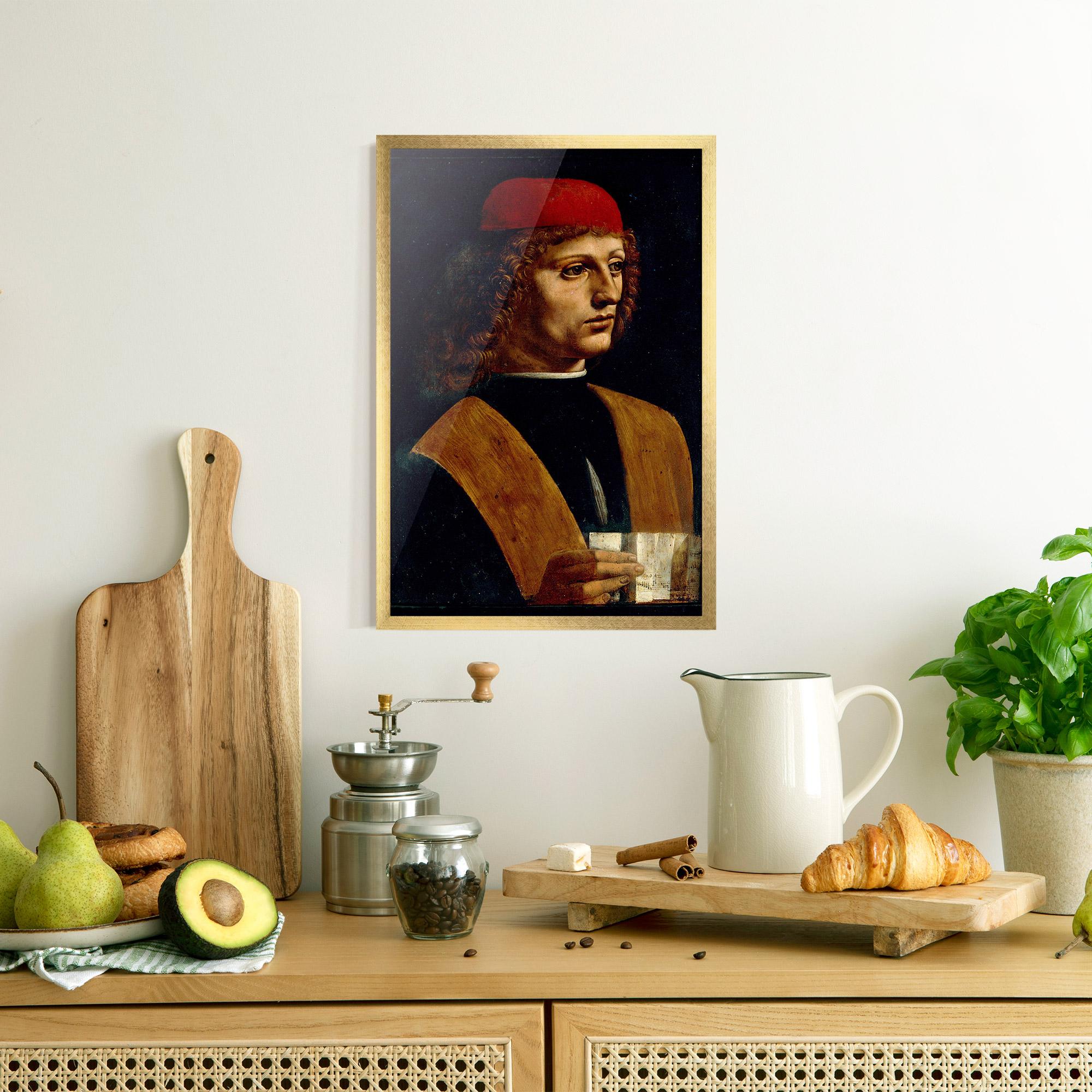 Gerahmte Poster Leonardo Da Vinci Portrait Of A Musician Pinacoteca Ambrosiana mockup 8