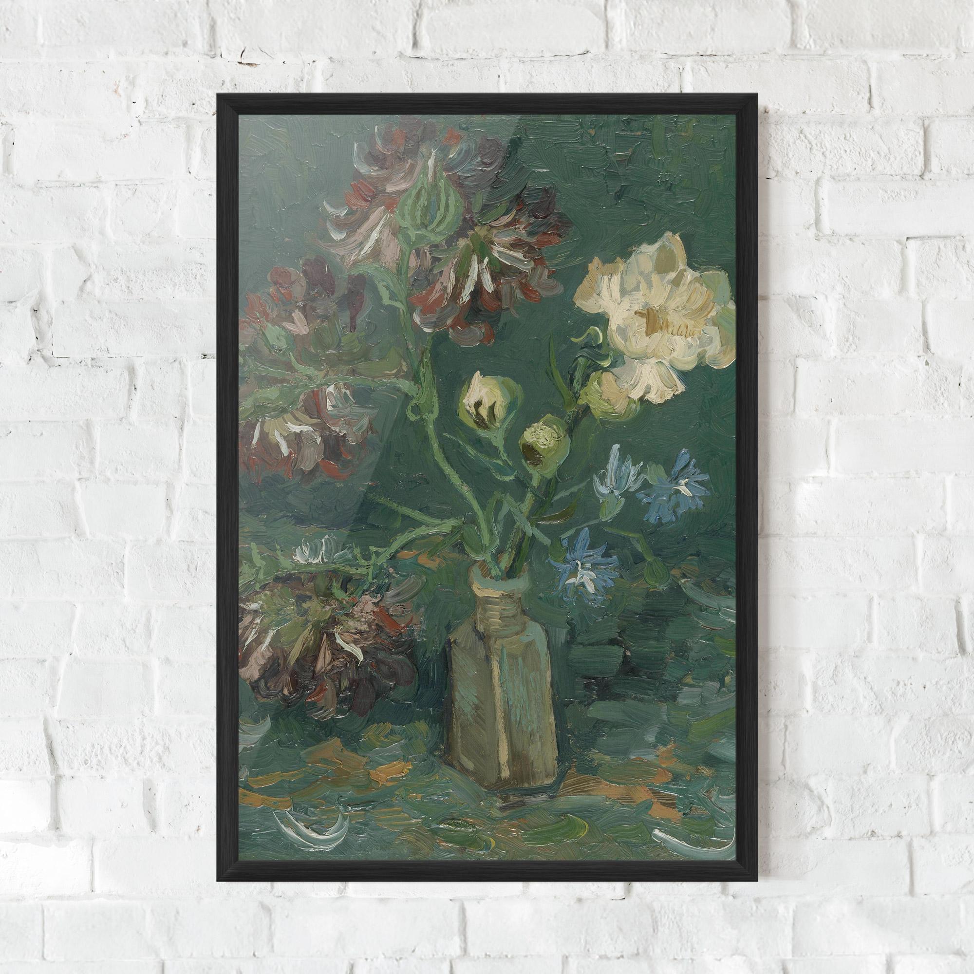 Gerahmte Poster Flesje Met Pioenrozen mockup 0