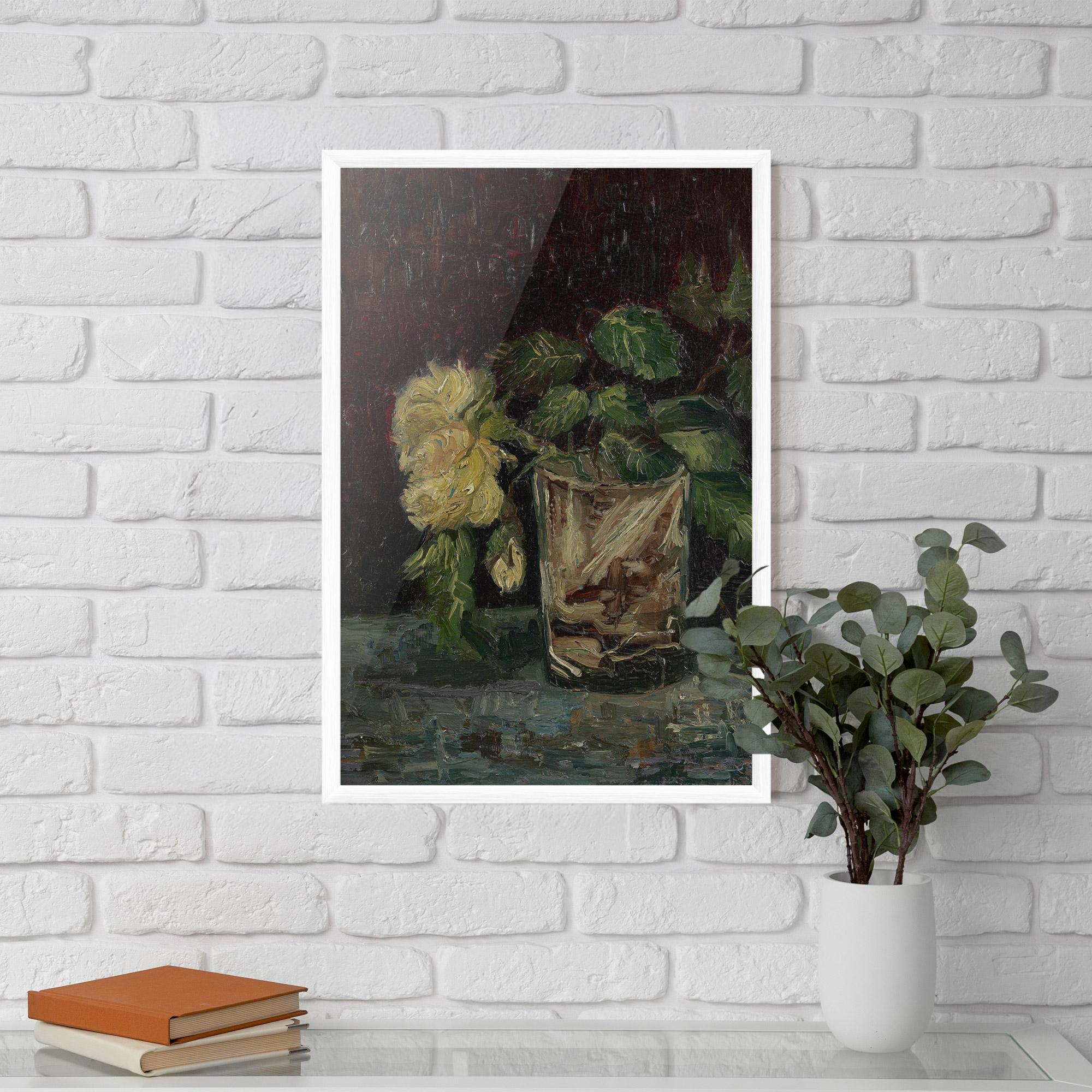 Gerahmte Poster Glas Met Gele Rozen mockup 5