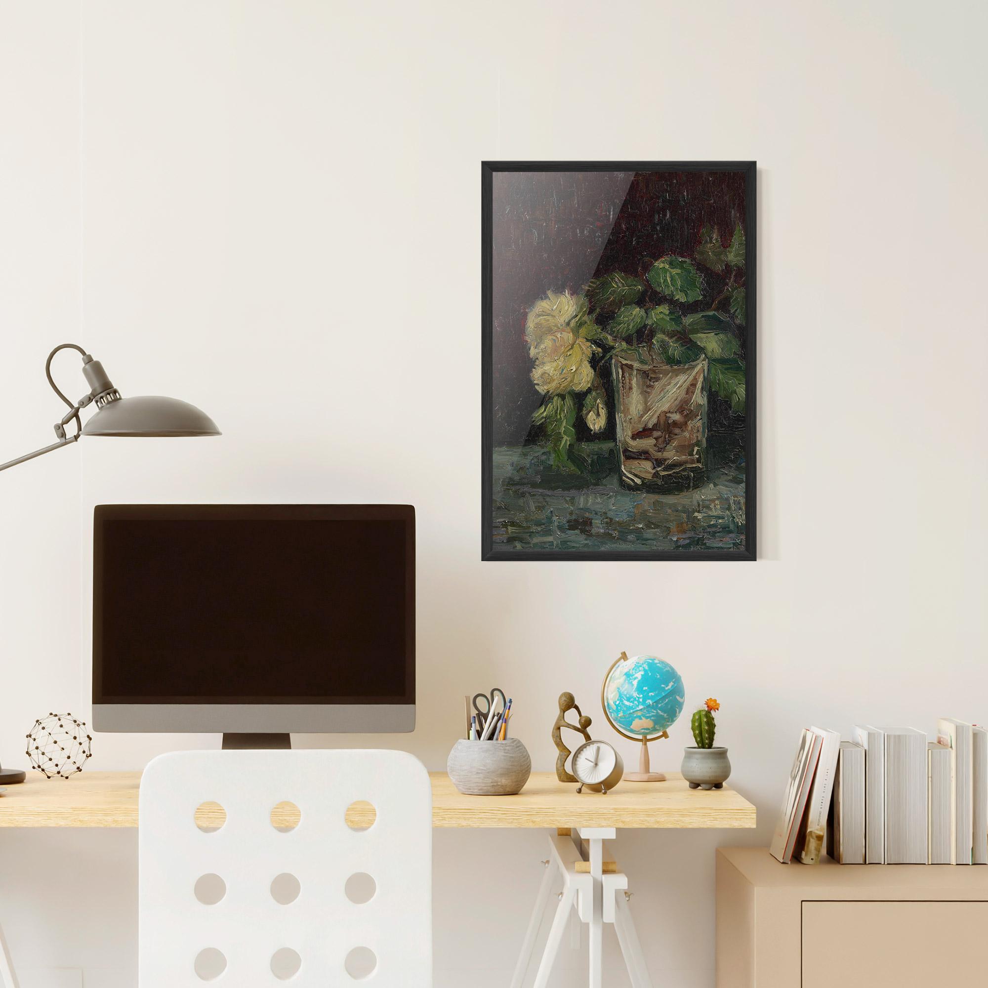 Gerahmte Poster Glas Met Gele Rozen mockup 6