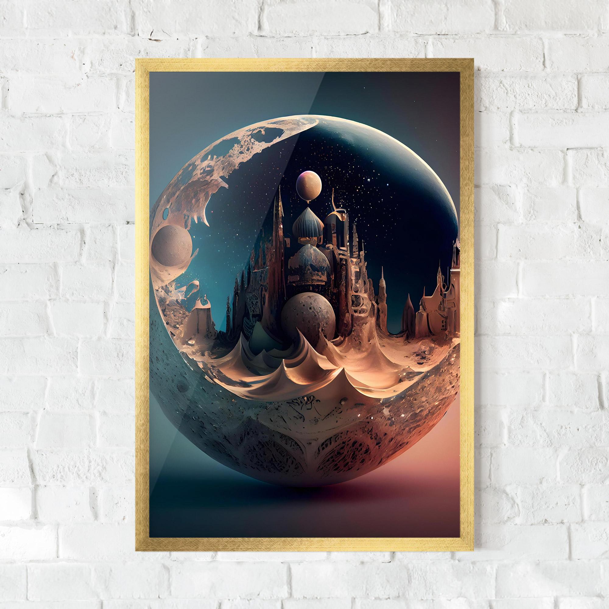 Gerahmte Poster Fantasy Planet Castle mockup 0