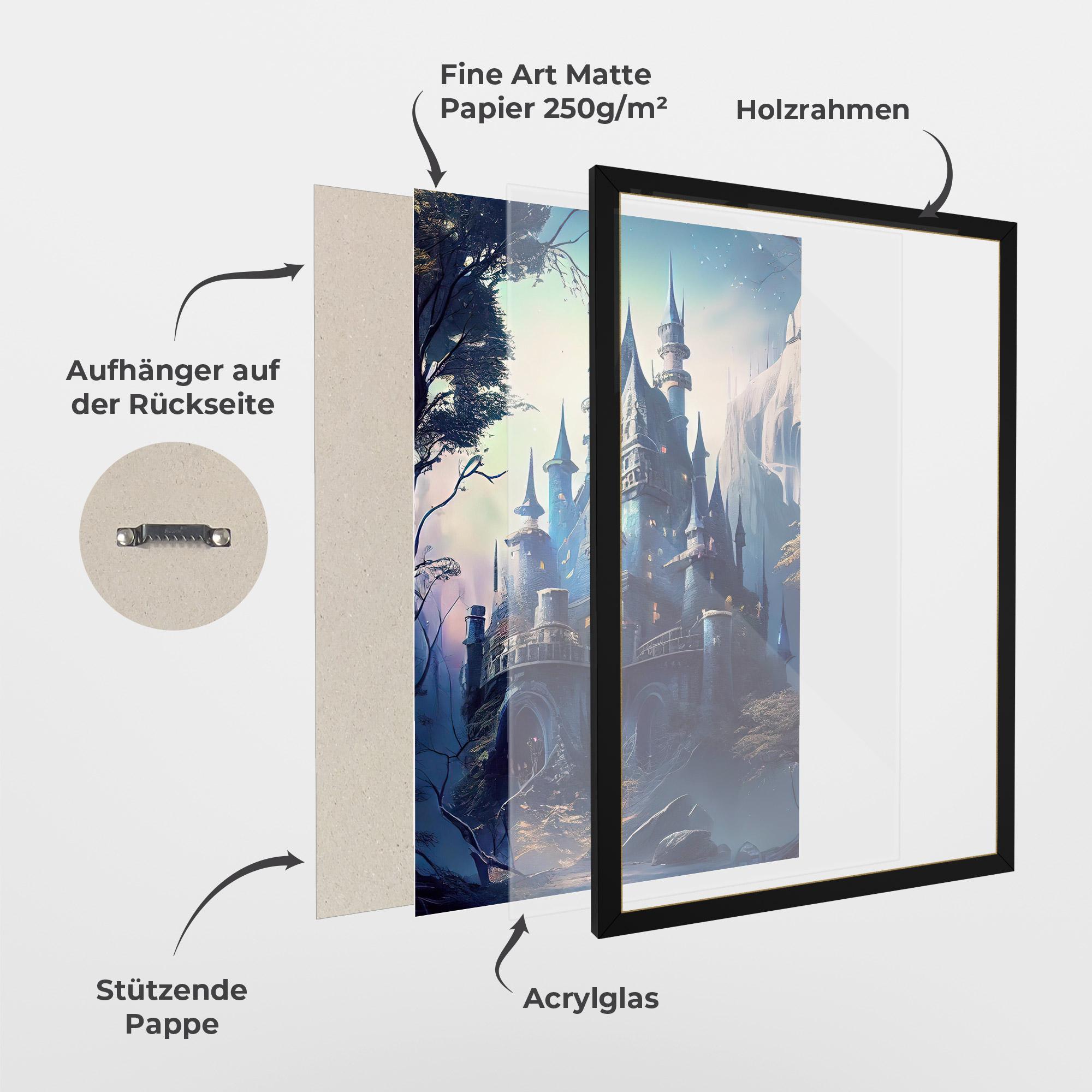 Gerahmte Poster Blue Art Castle mockup 1