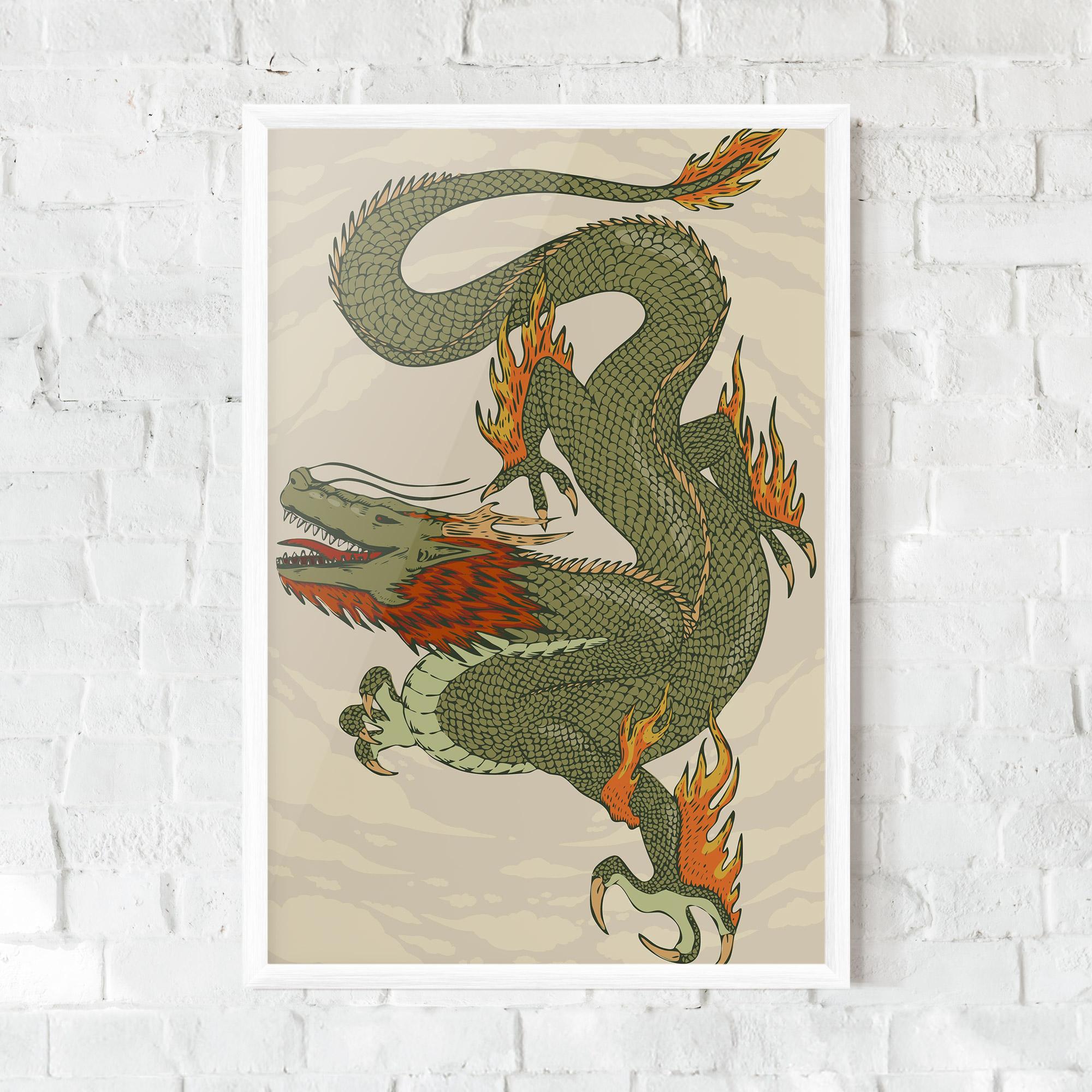 Gerahmte Poster Chinese Dragon Green mockup 0