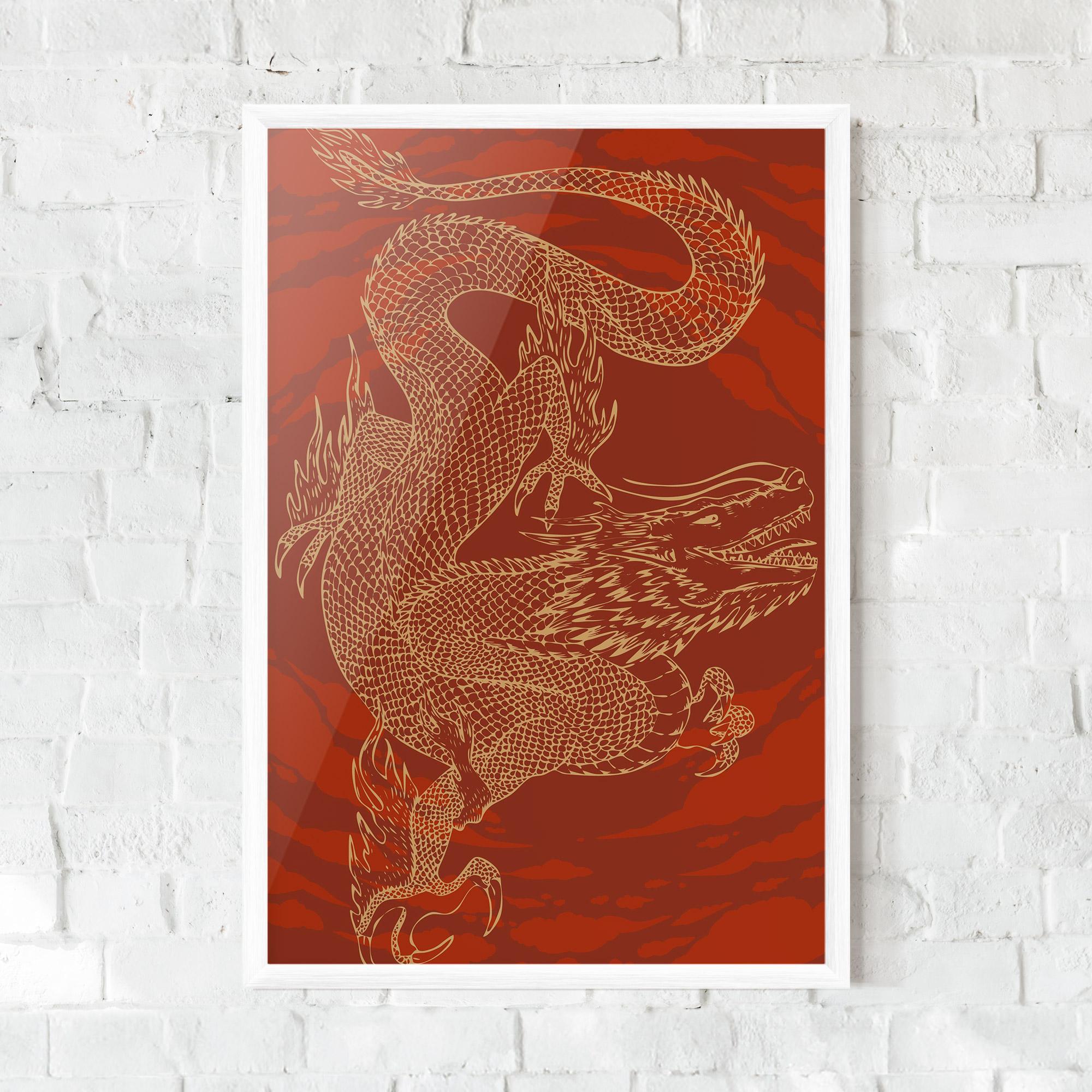Gerahmte Poster Chinese Dragon Red mockup 0