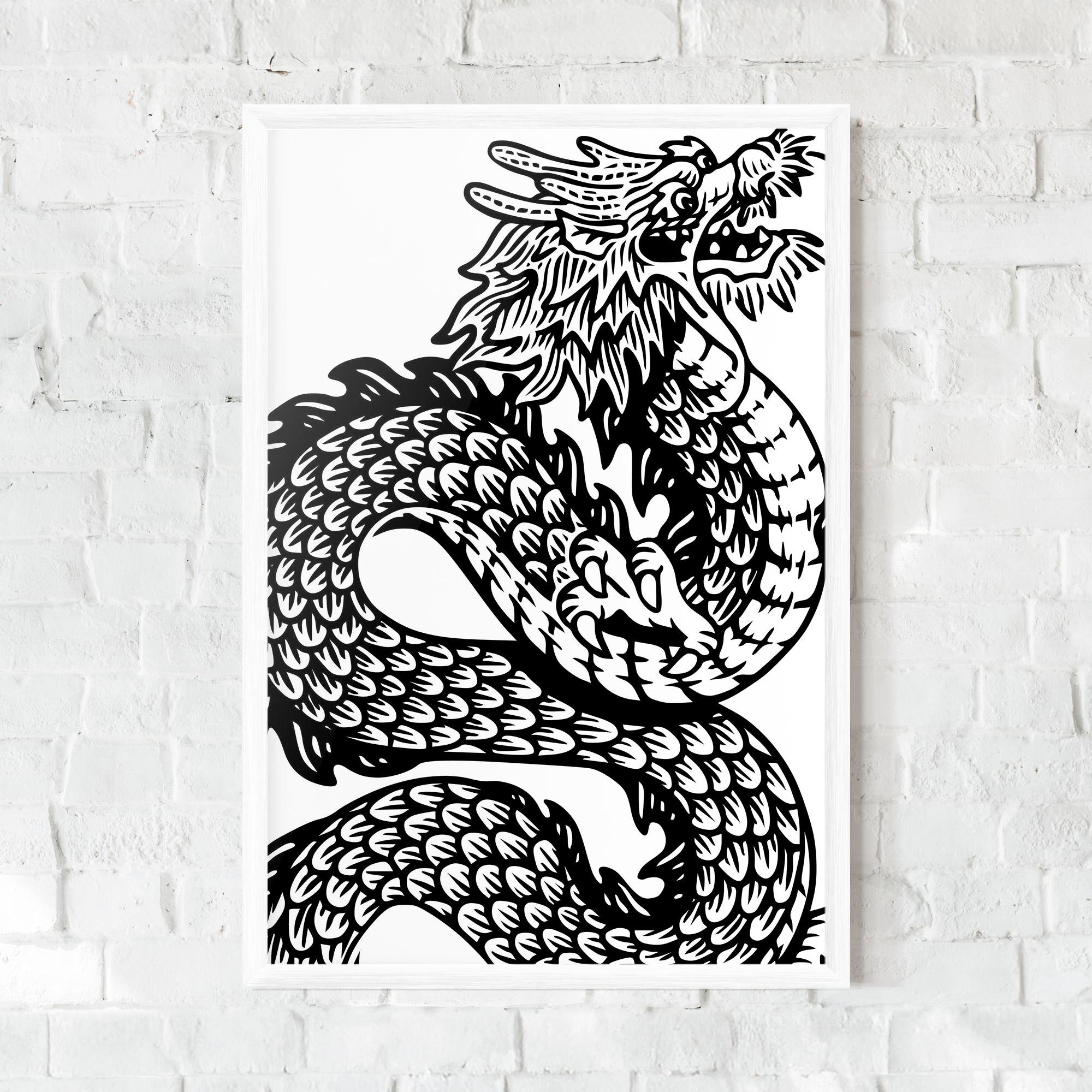 Gerahmte Poster Dragon Black Line mockup 0