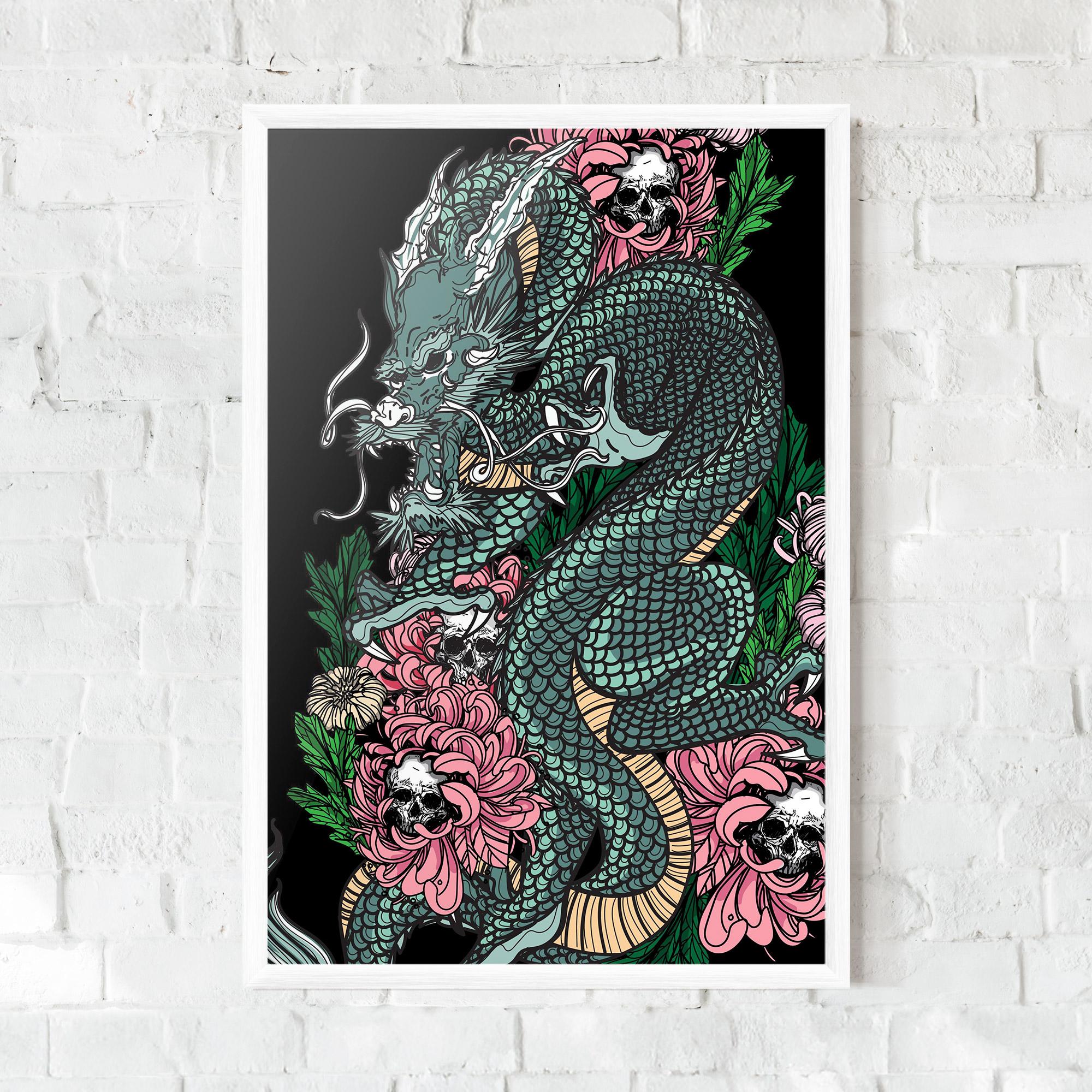 Gerahmte Poster Flower Skull Dragon mockup 0