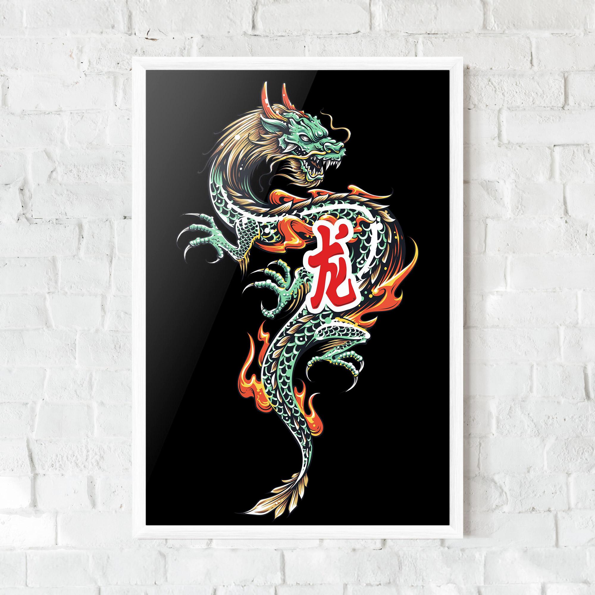 Gerahmte Poster Green Fire Dragon mockup 0