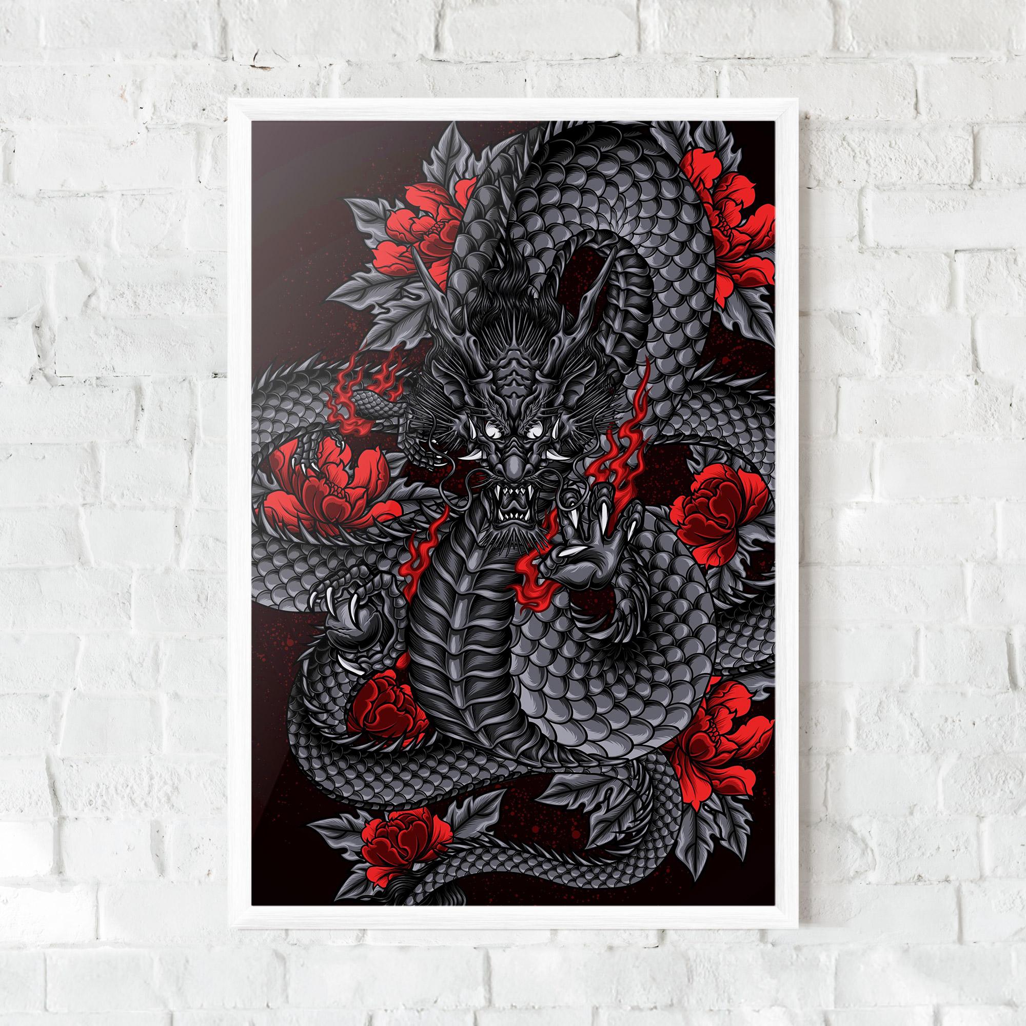 Gerahmte Poster Red Flower Dragon mockup 0