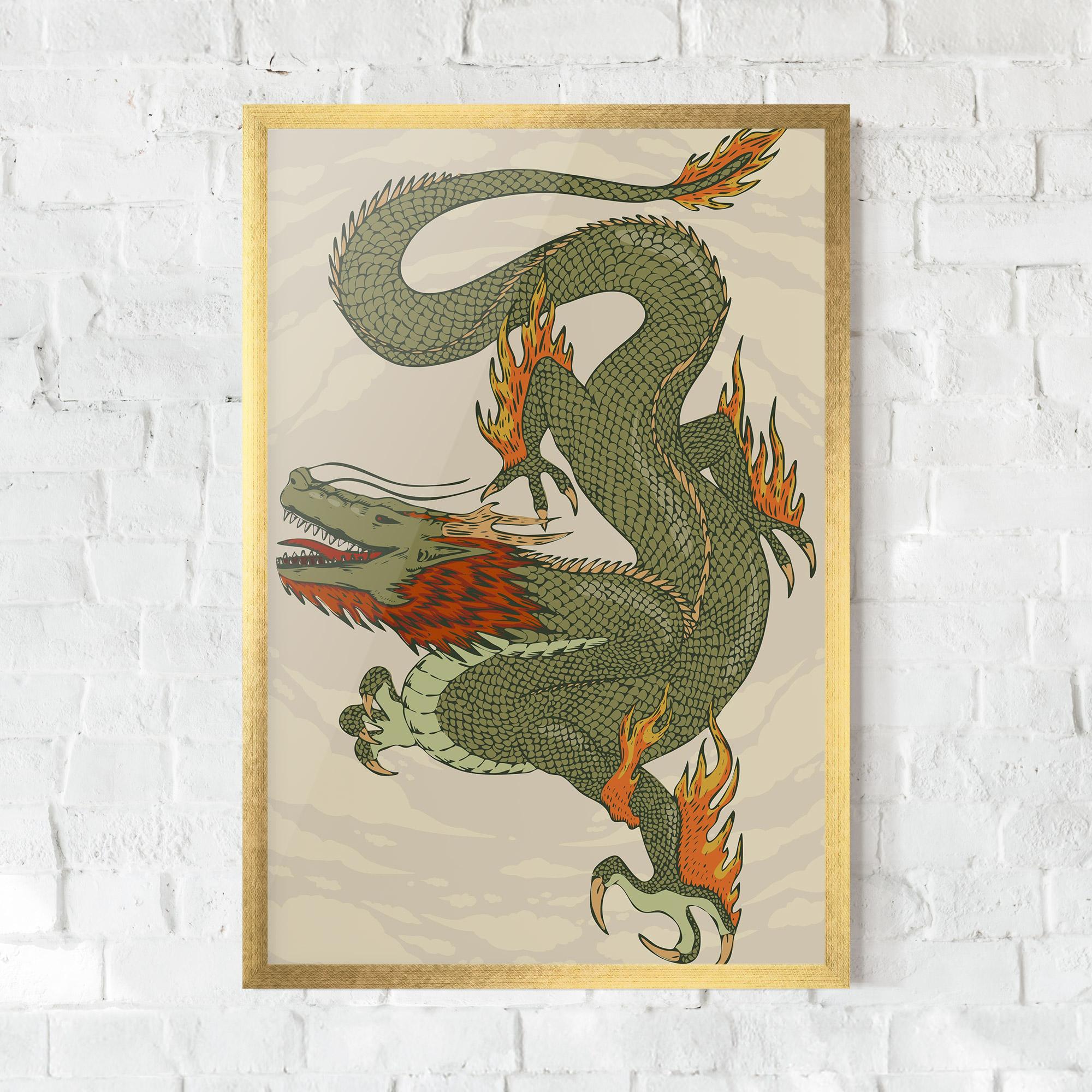 Gerahmte Poster Chinese Dragon Green mockup 0