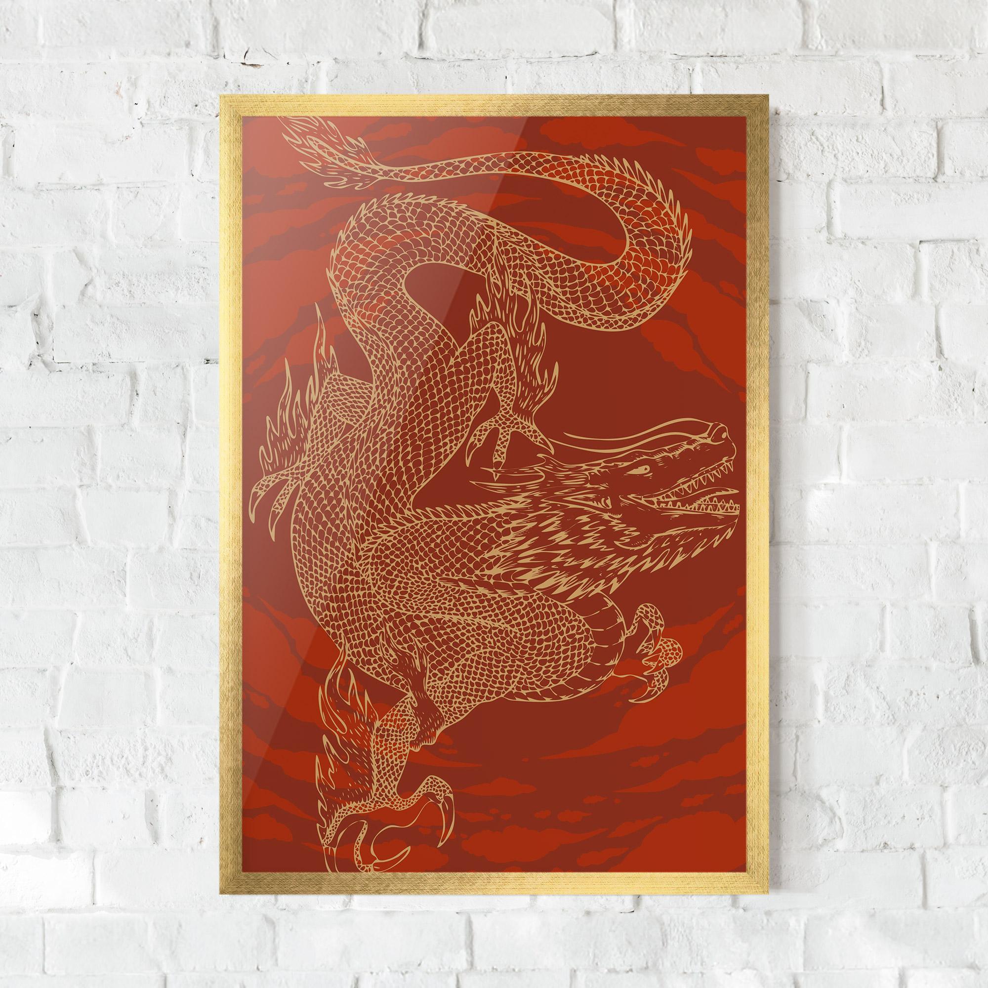 Gerahmte Poster Chinese Dragon Red mockup 0