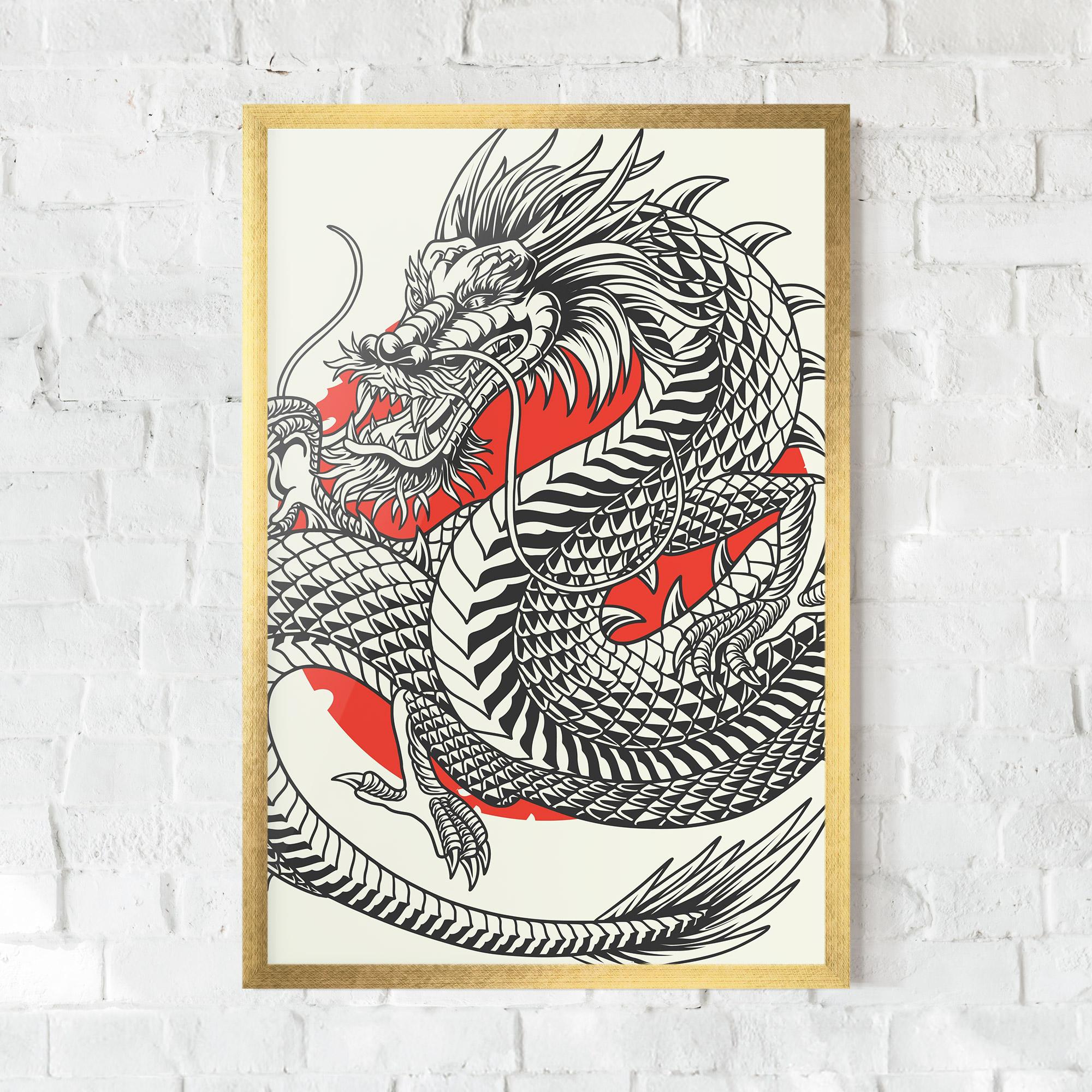 Gerahmte Poster Cream Grey Dragon mockup 0
