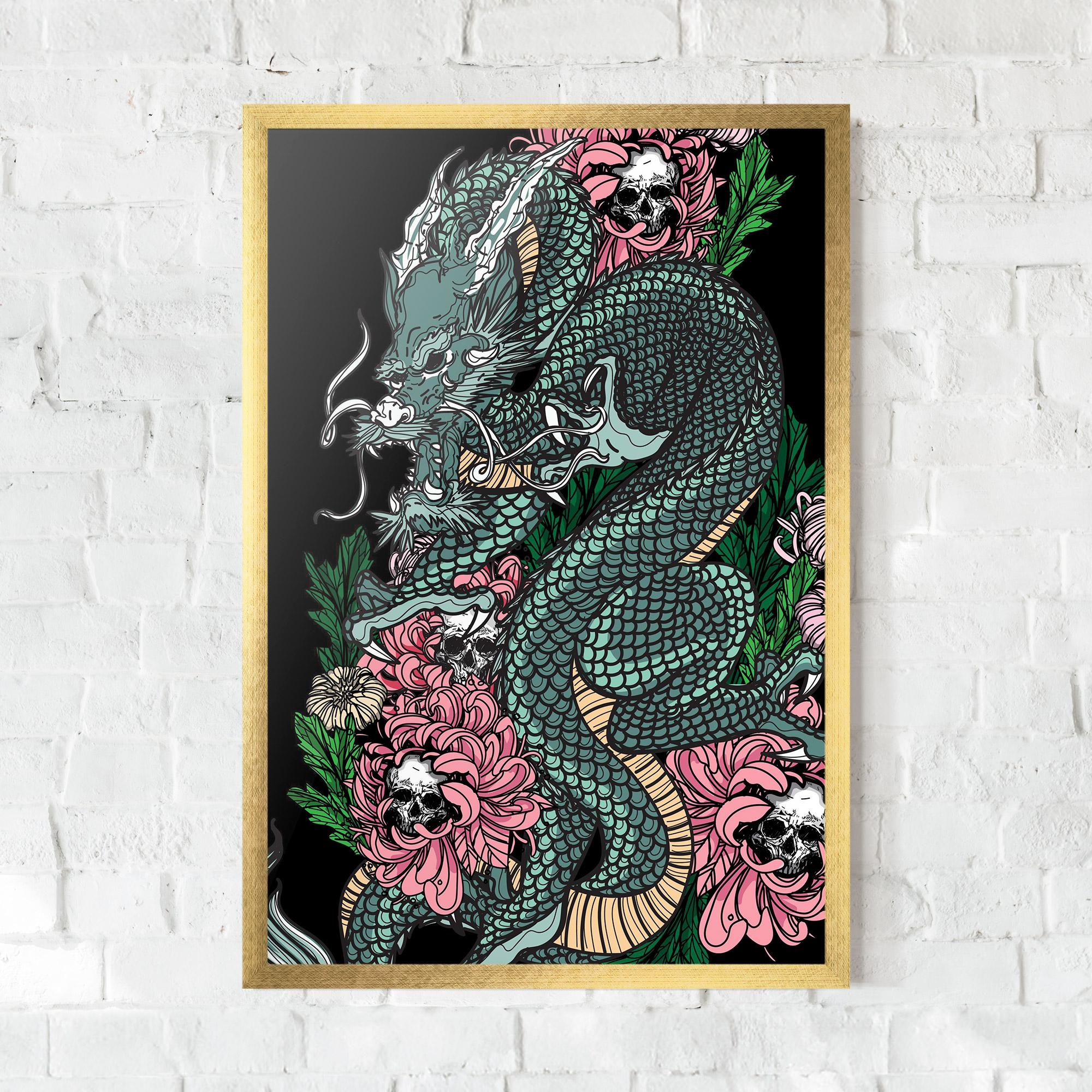 Gerahmte Poster Flower Skull Dragon mockup 0