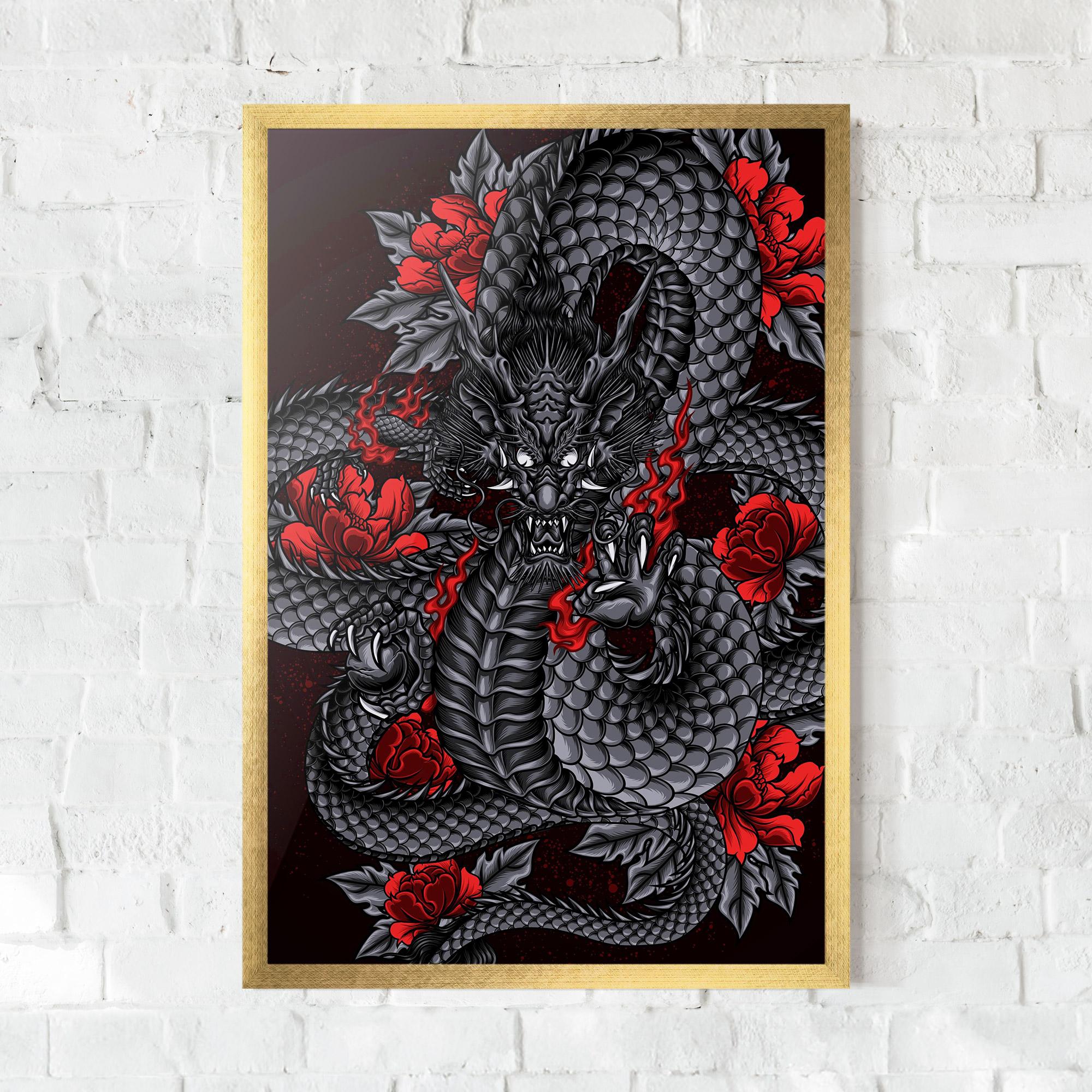 Gerahmte Poster Red Flower Dragon mockup 0