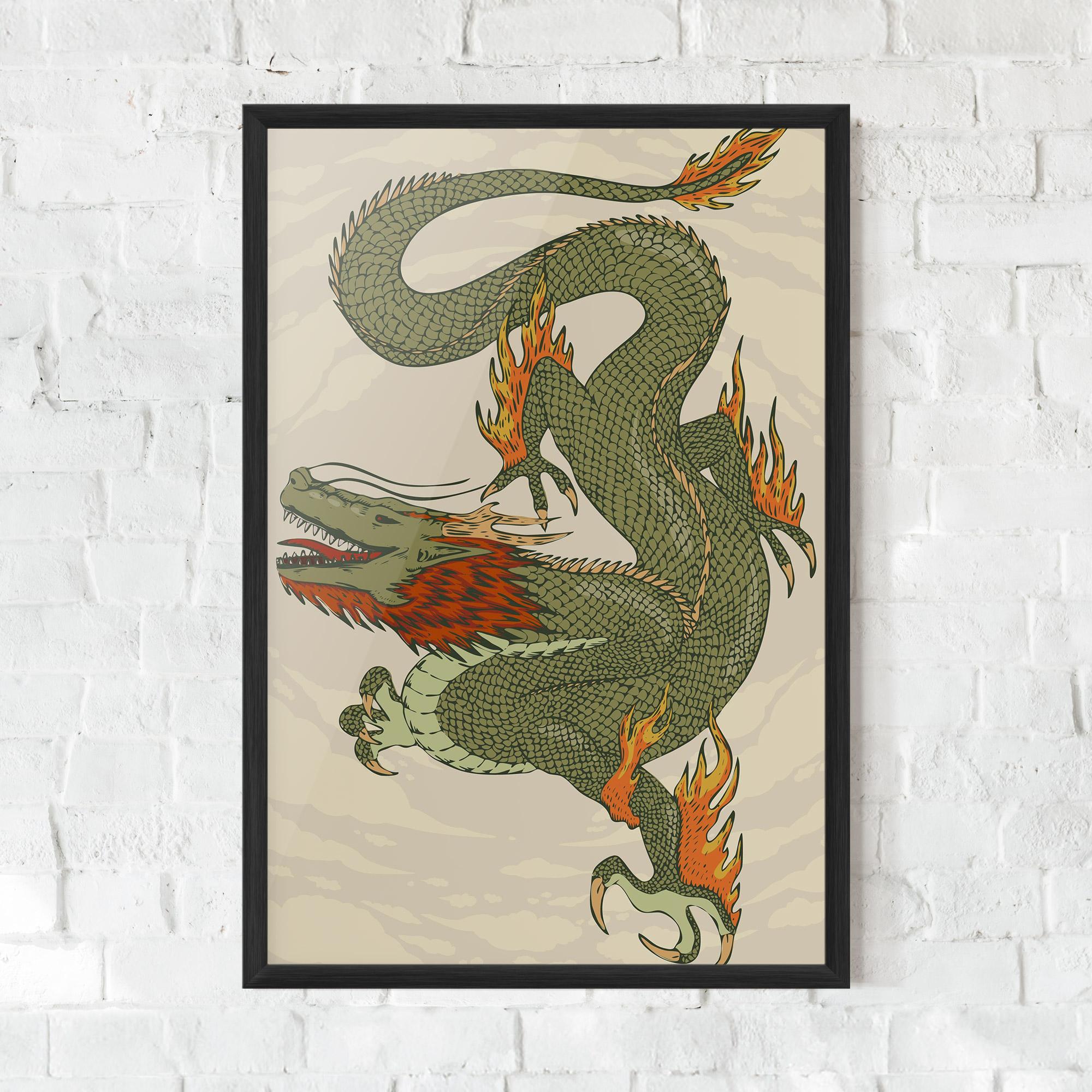 Gerahmte Poster Chinese Dragon Green mockup 0