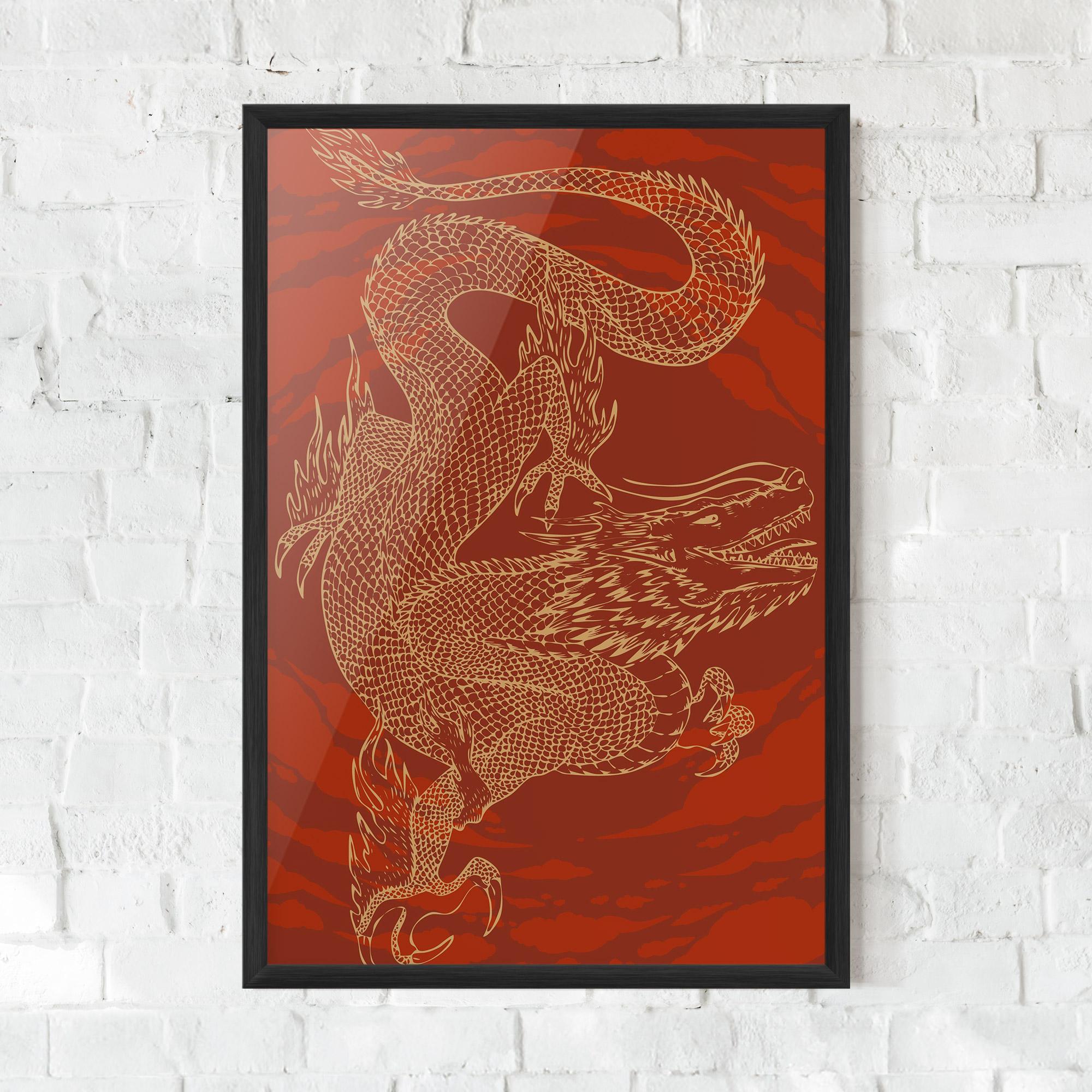 Gerahmte Poster Chinese Dragon Red mockup 0