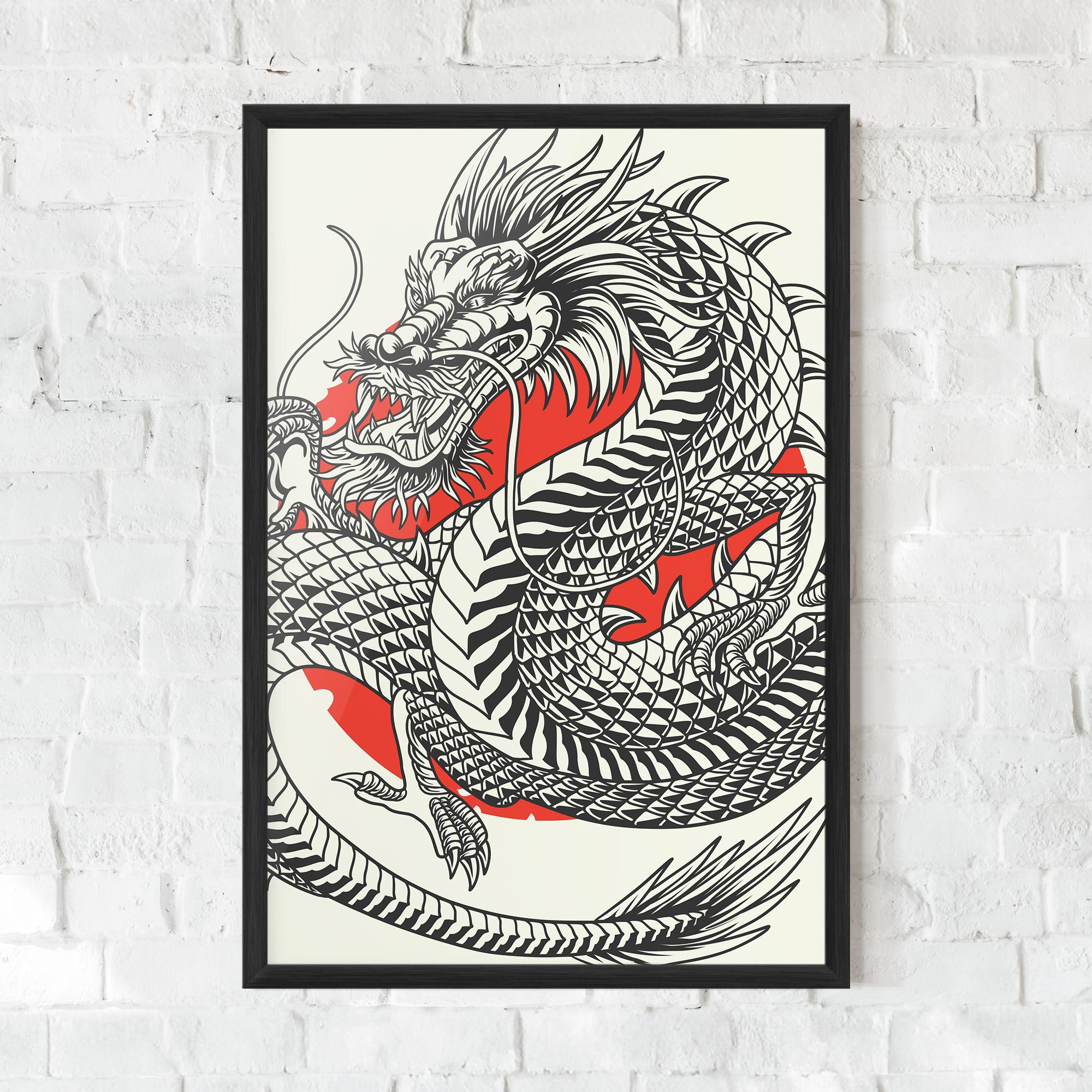 Gerahmte Poster Cream Grey Dragon mockup 0