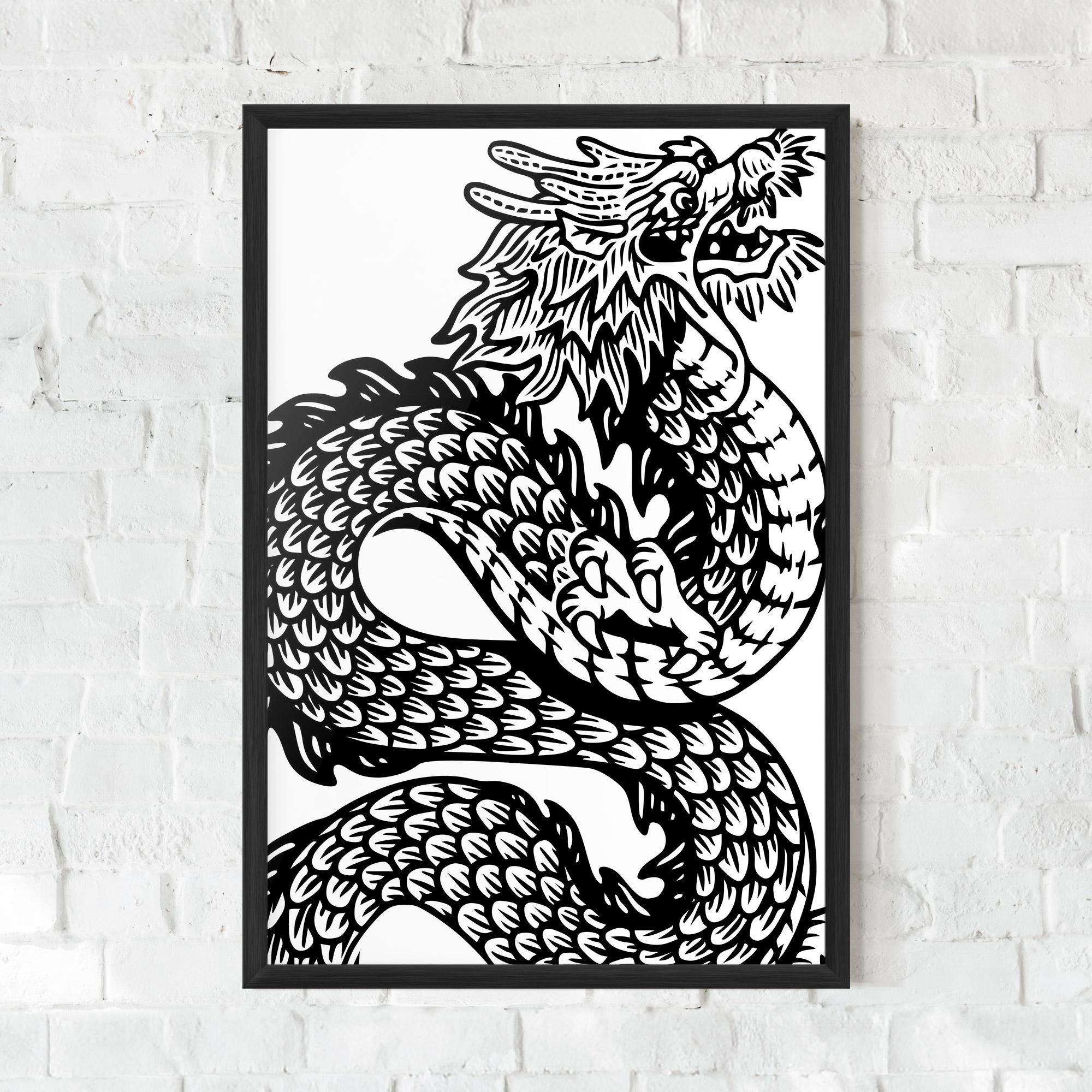 Gerahmte Poster Dragon Black Line mockup 0