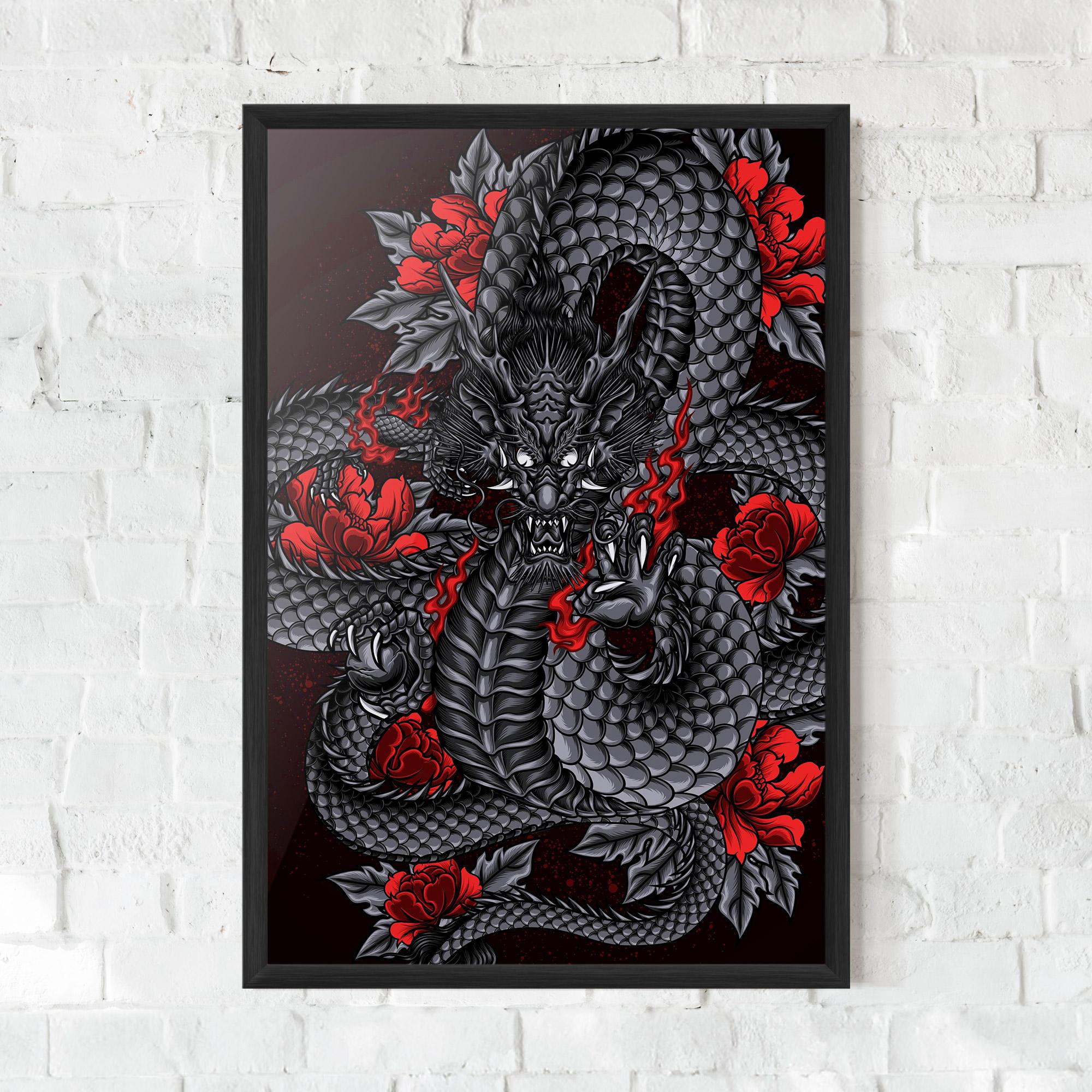 Gerahmte Poster Red Flower Dragon mockup 0