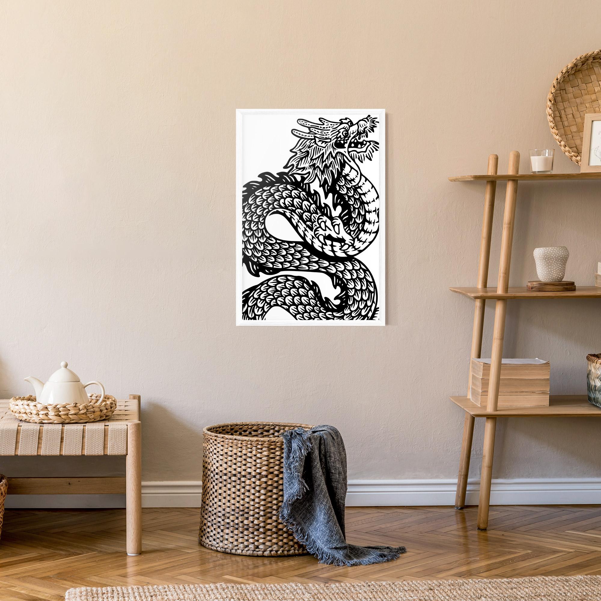 Gerahmte Poster Dragon Black Line mockup 9