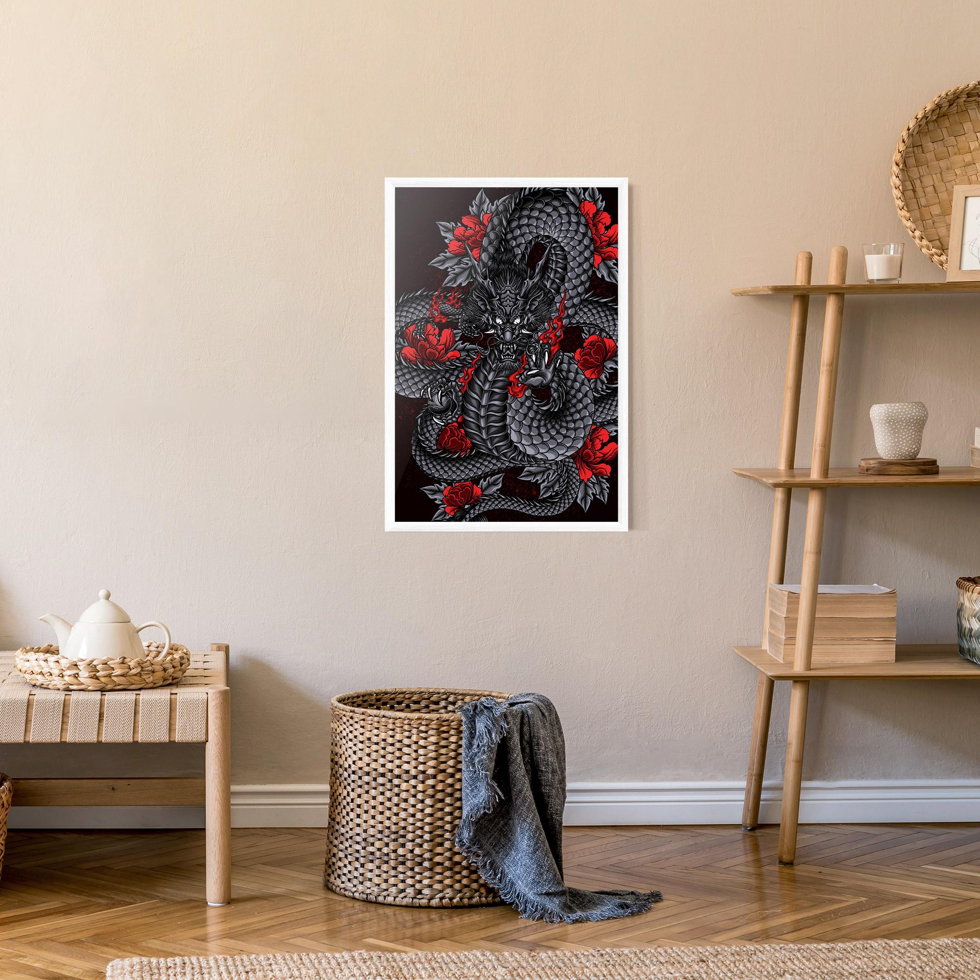 Gerahmte Poster Red Flower Dragon mockup 9