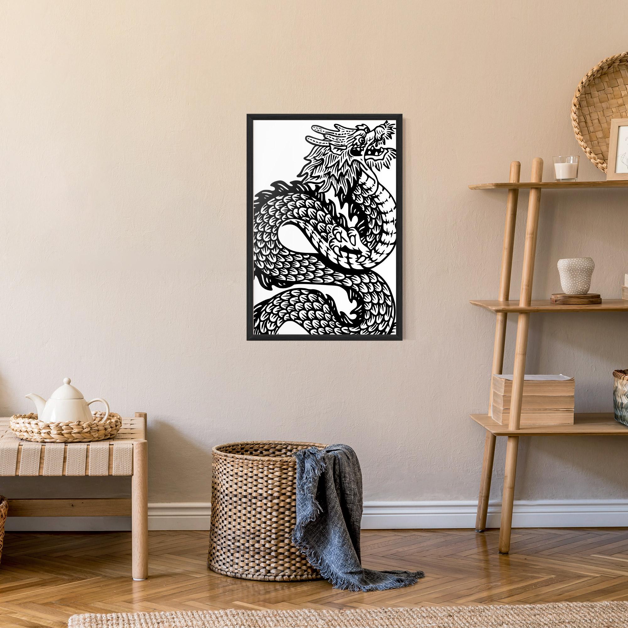 Gerahmte Poster Dragon Black Line mockup 9