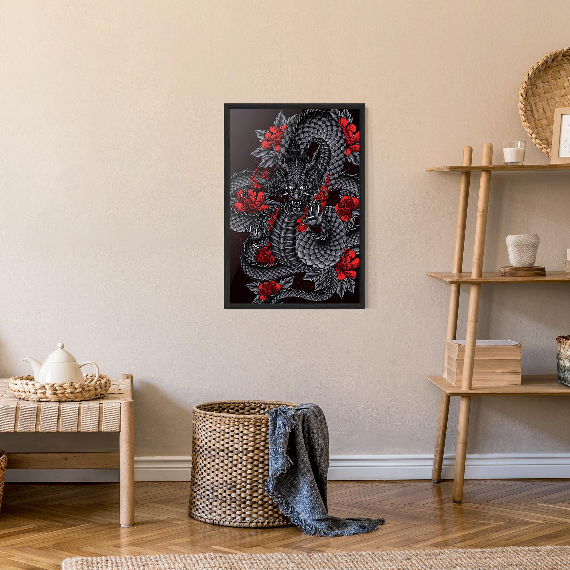 Gerahmte Poster Red Flower Dragon mockup 9