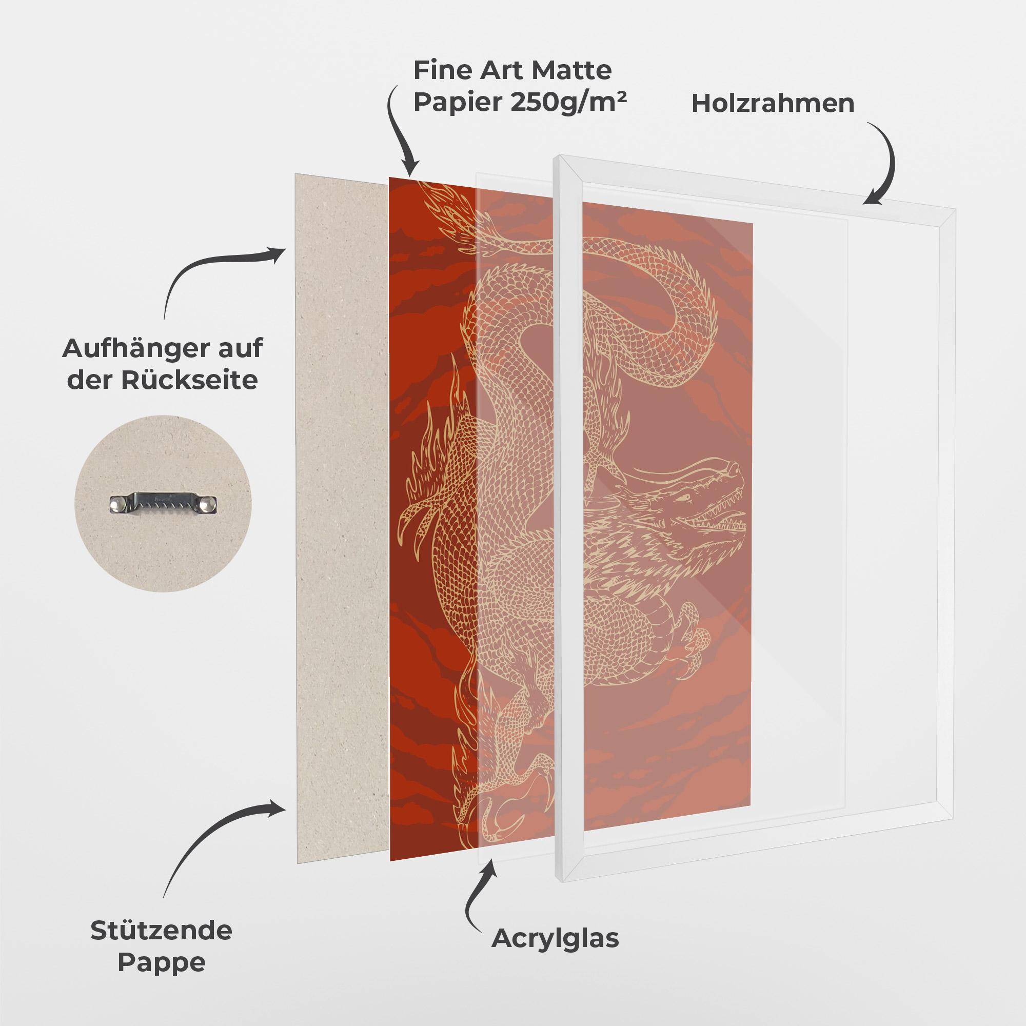 Gerahmte Poster Chinese Dragon Red mockup 1