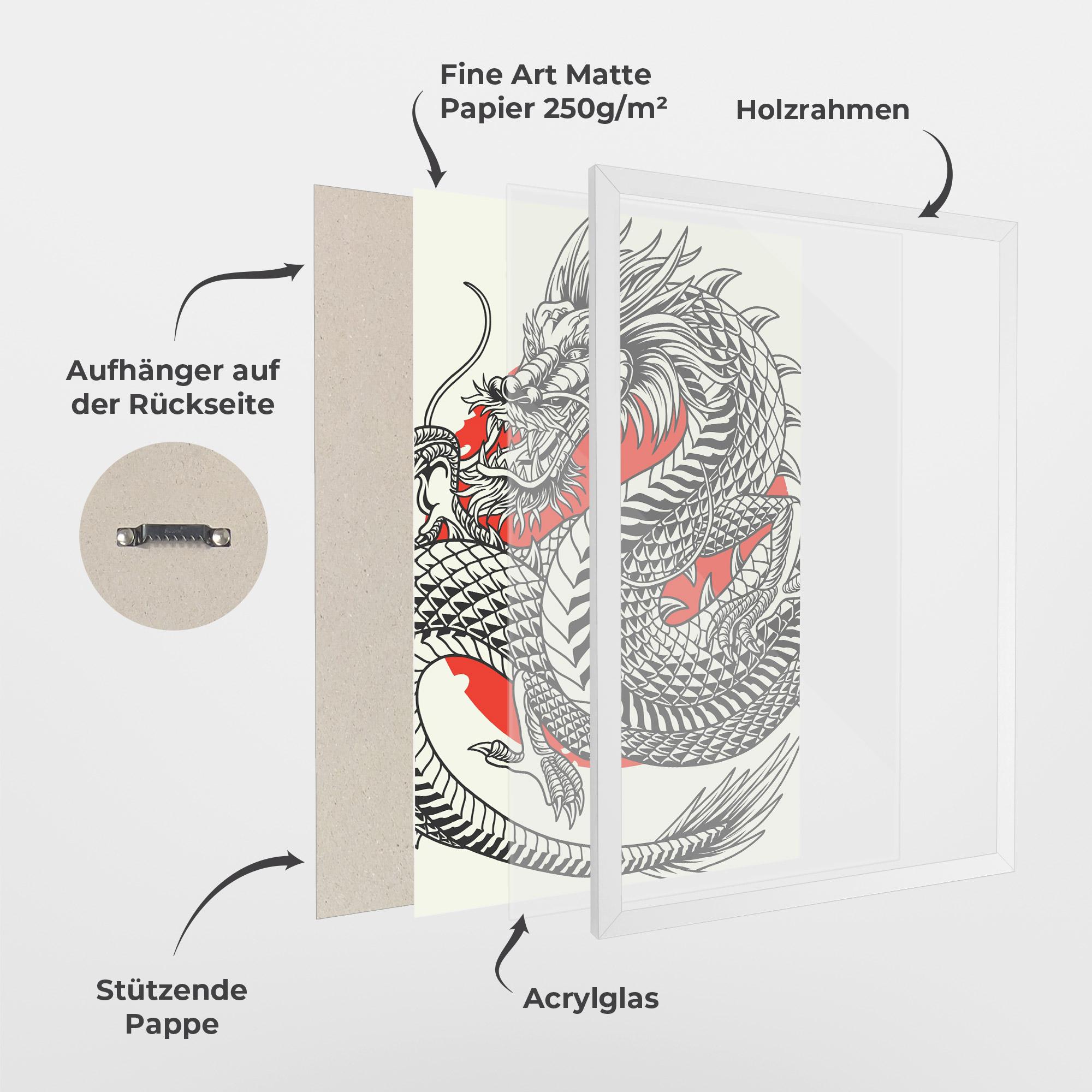 Gerahmte Poster Cream Grey Dragon mockup 1