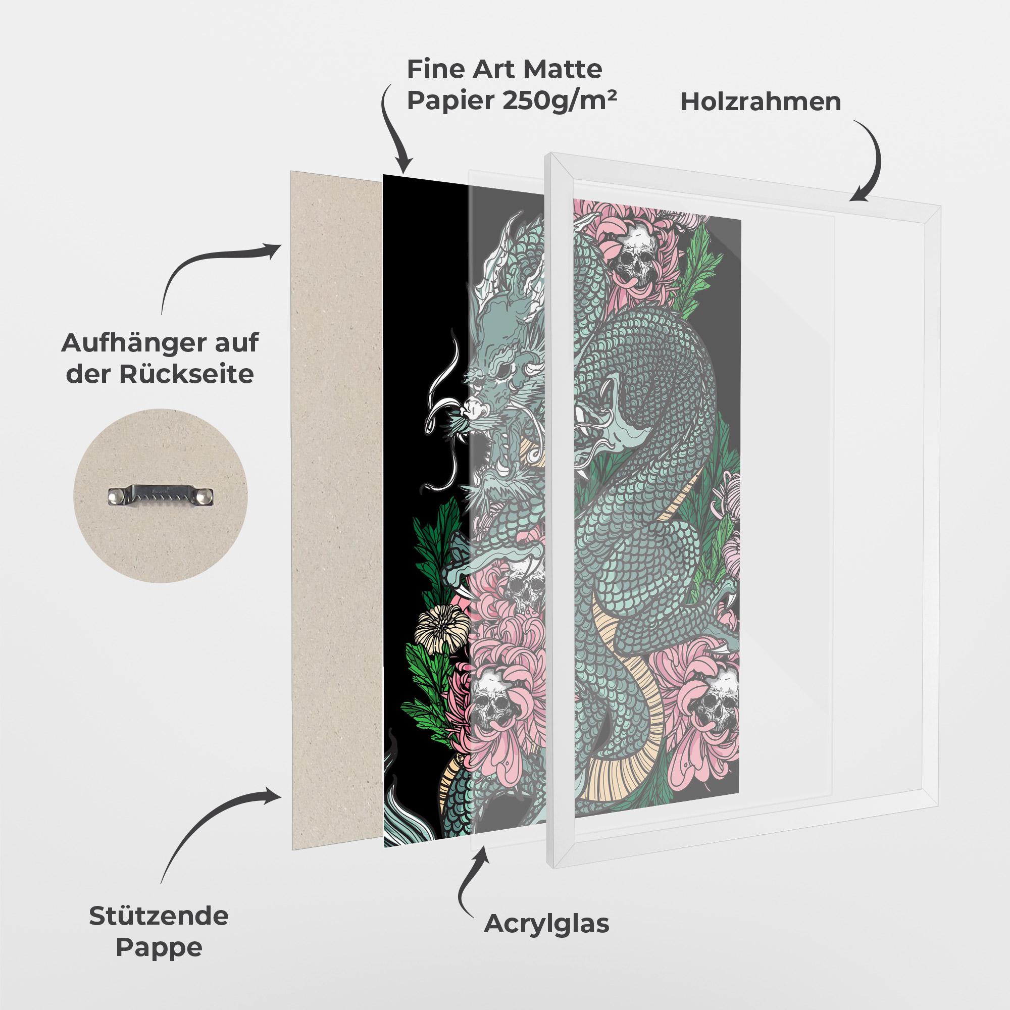 Gerahmte Poster Flower Skull Dragon mockup 1