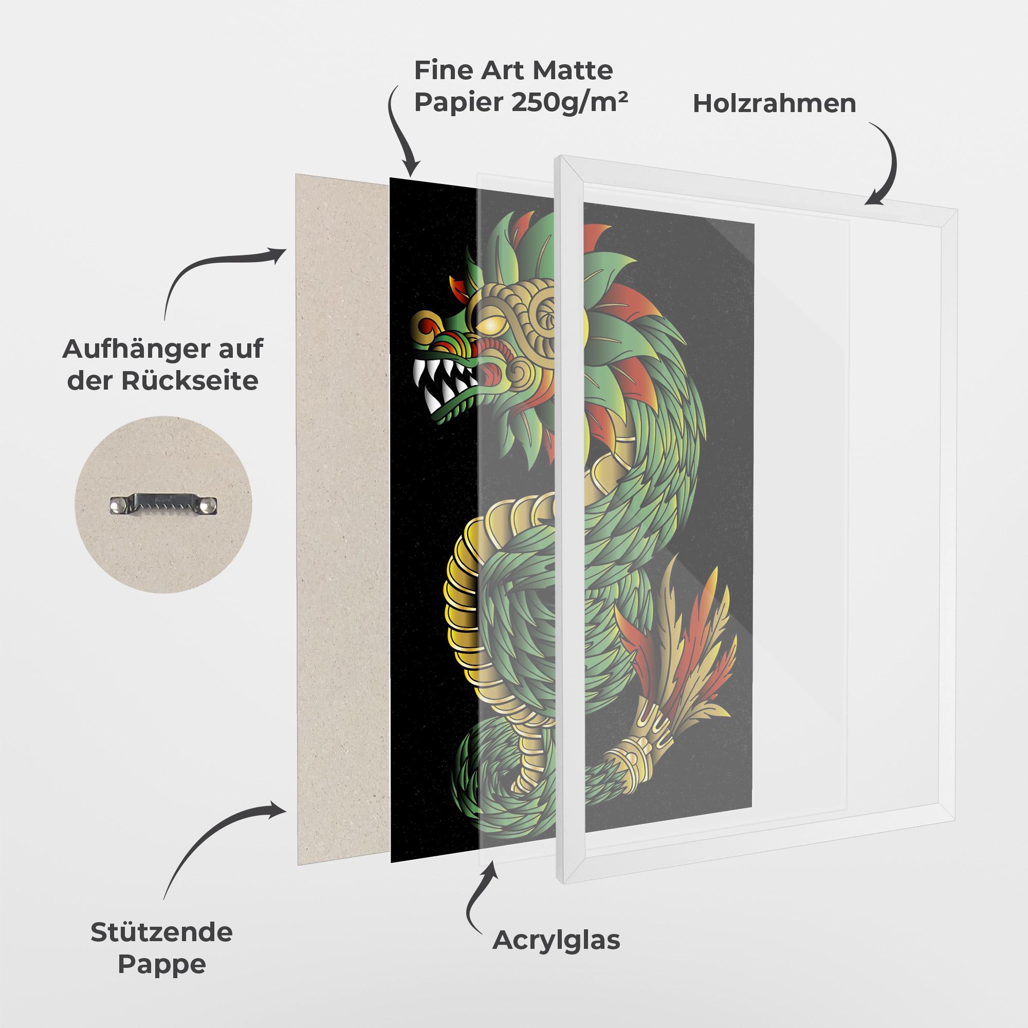 Gerahmte Poster Green Yellow Dragon mockup 1