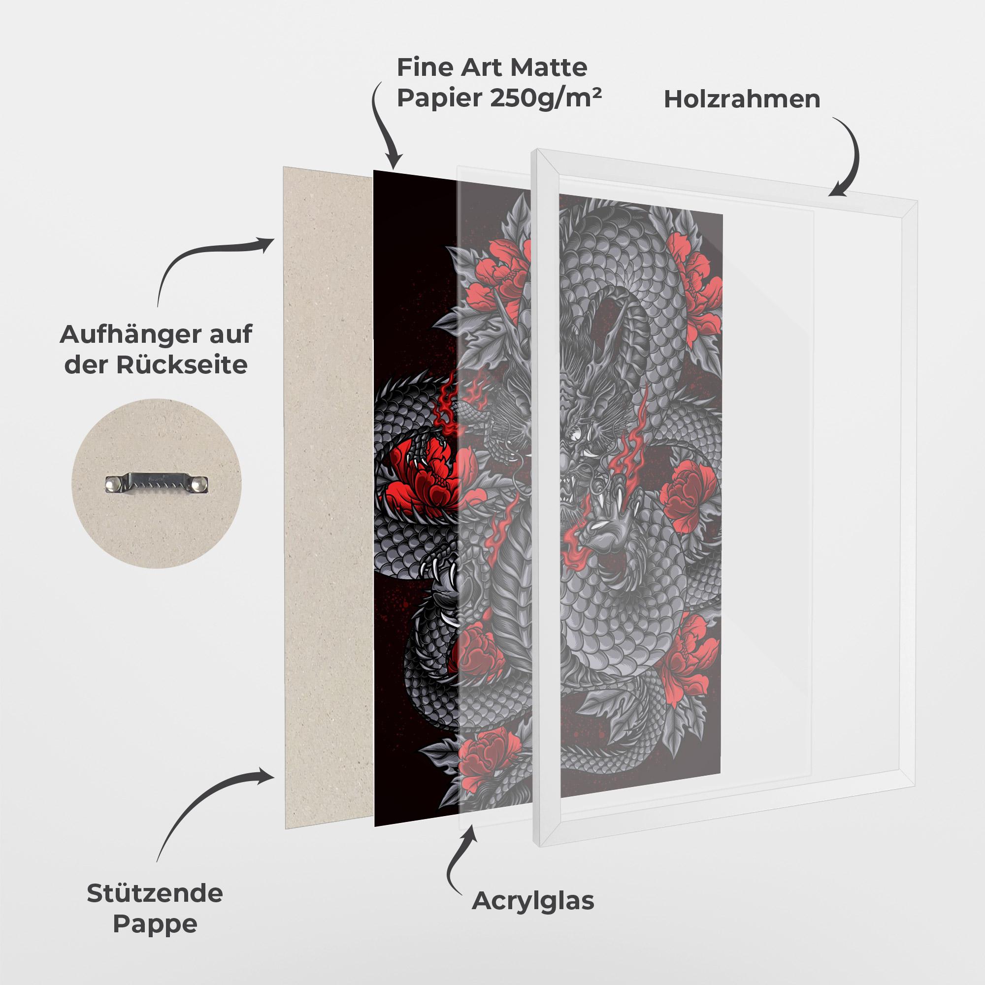 Gerahmte Poster Red Flower Dragon mockup 1