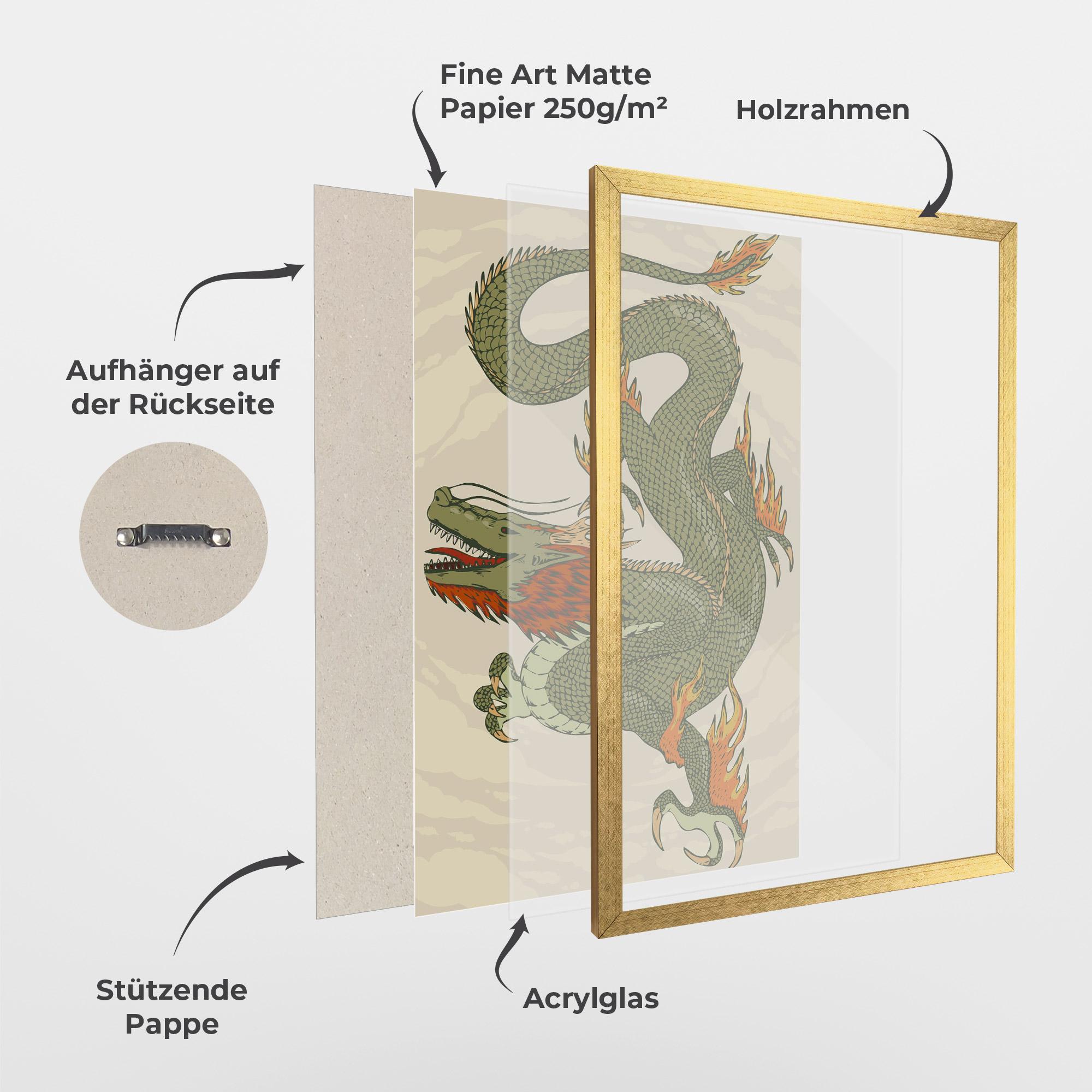 Gerahmte Poster Chinese Dragon Green mockup 1