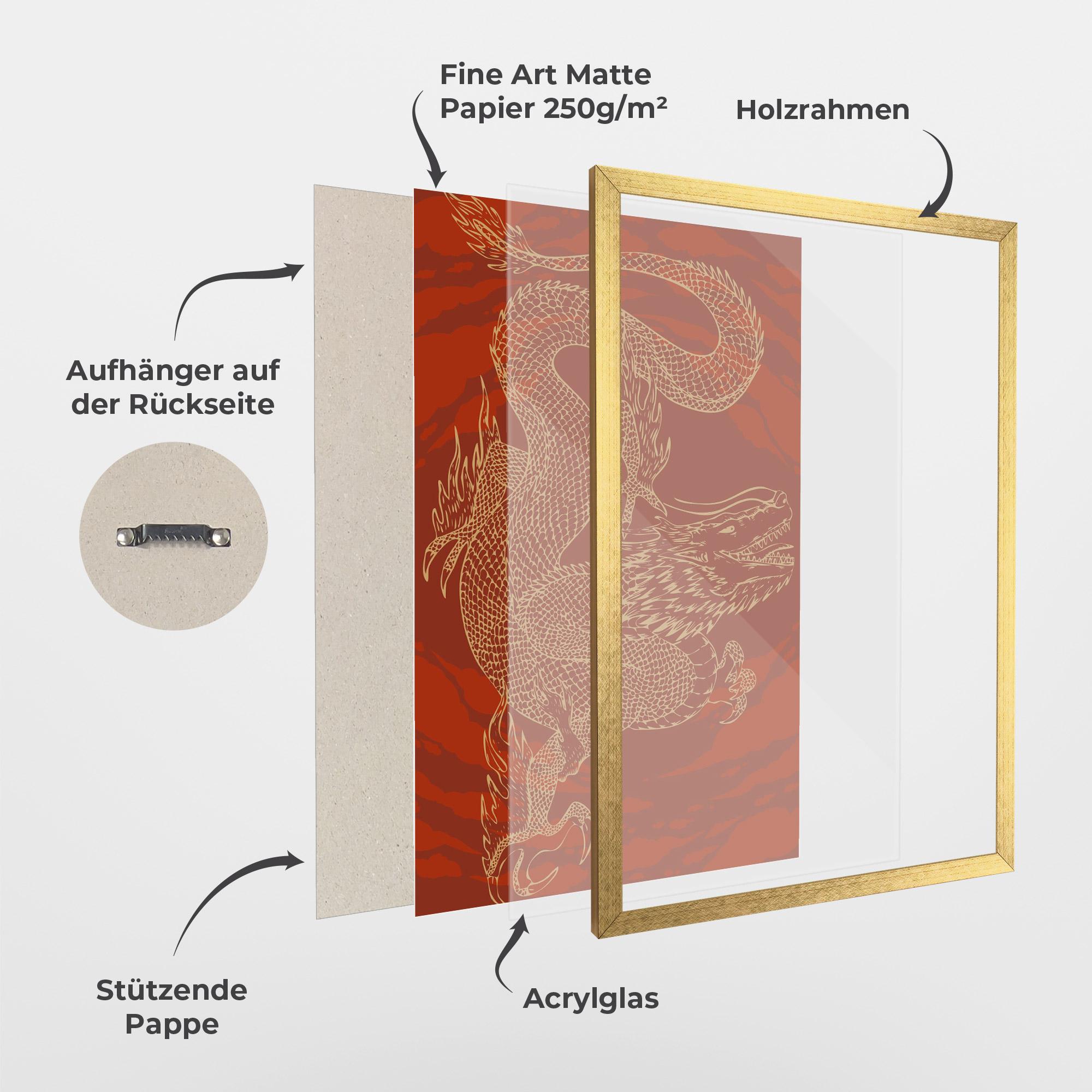 Gerahmte Poster Chinese Dragon Red mockup 1