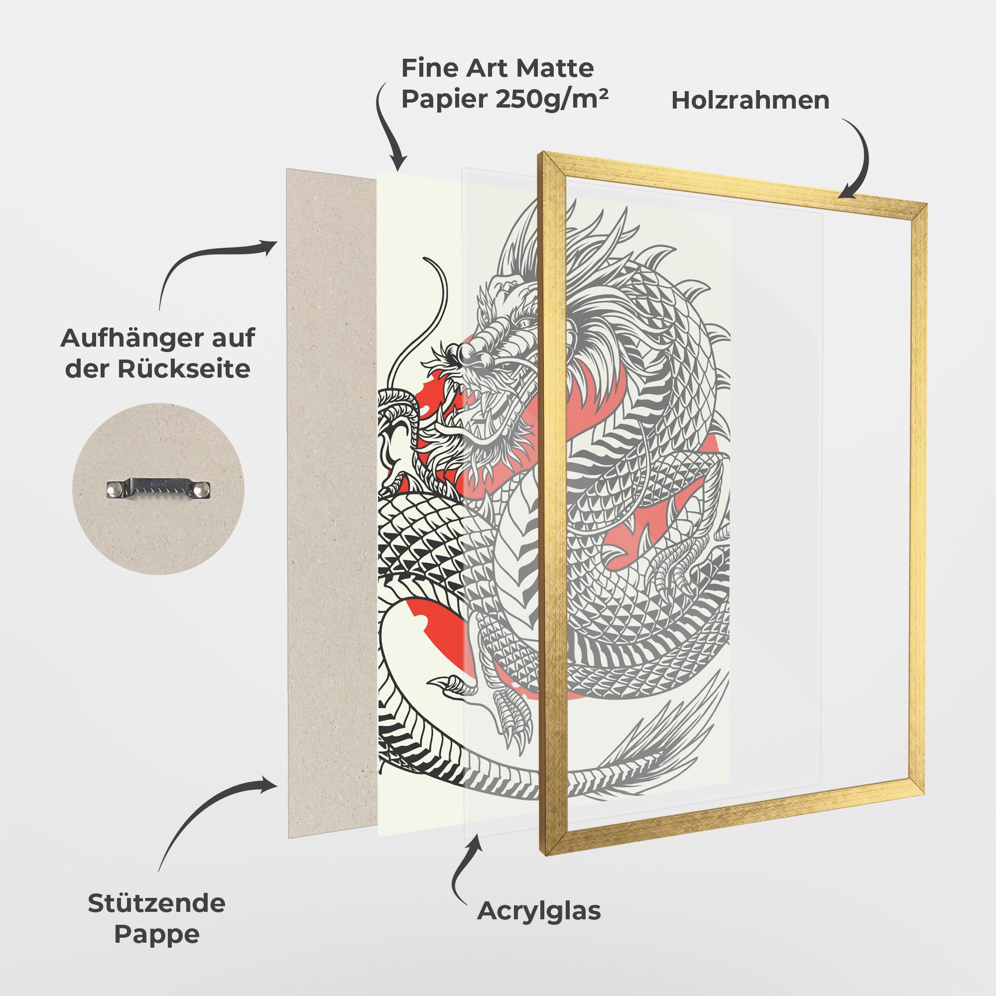 Gerahmte Poster Cream Grey Dragon mockup 1