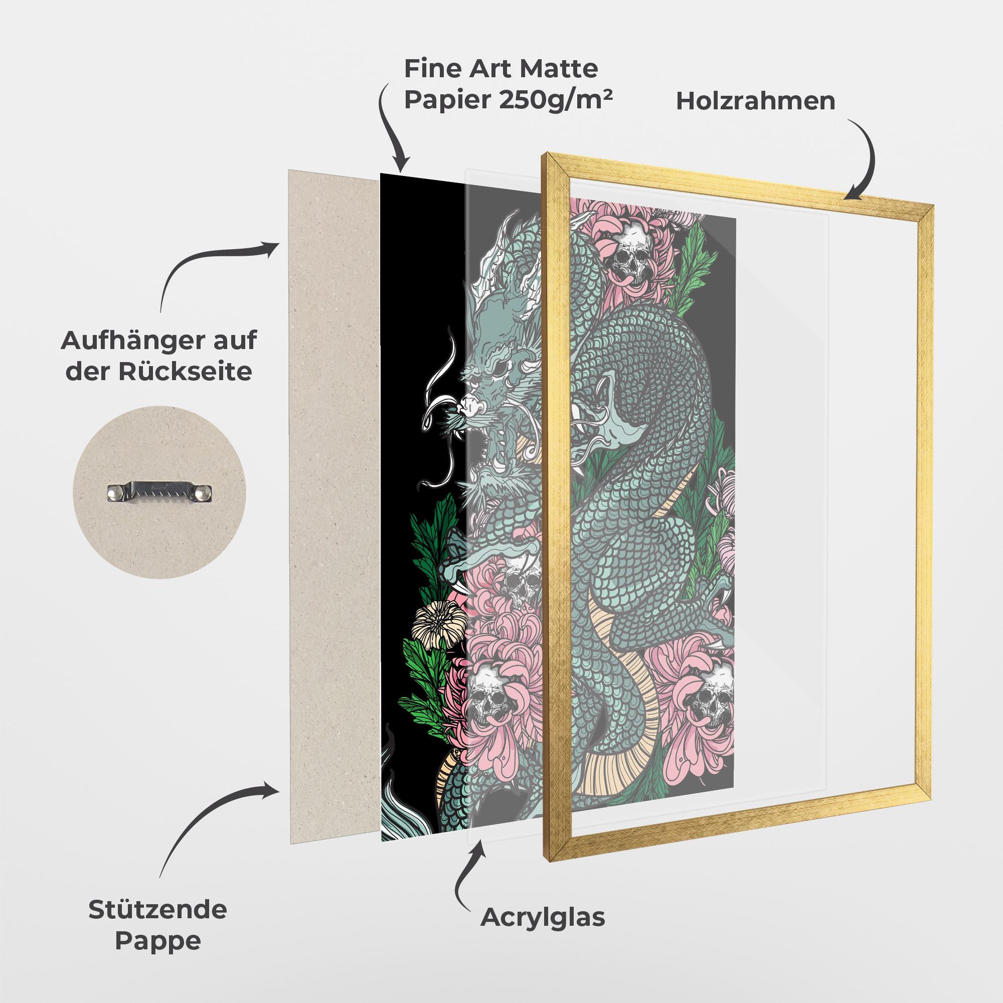 Gerahmte Poster Flower Skull Dragon mockup 1