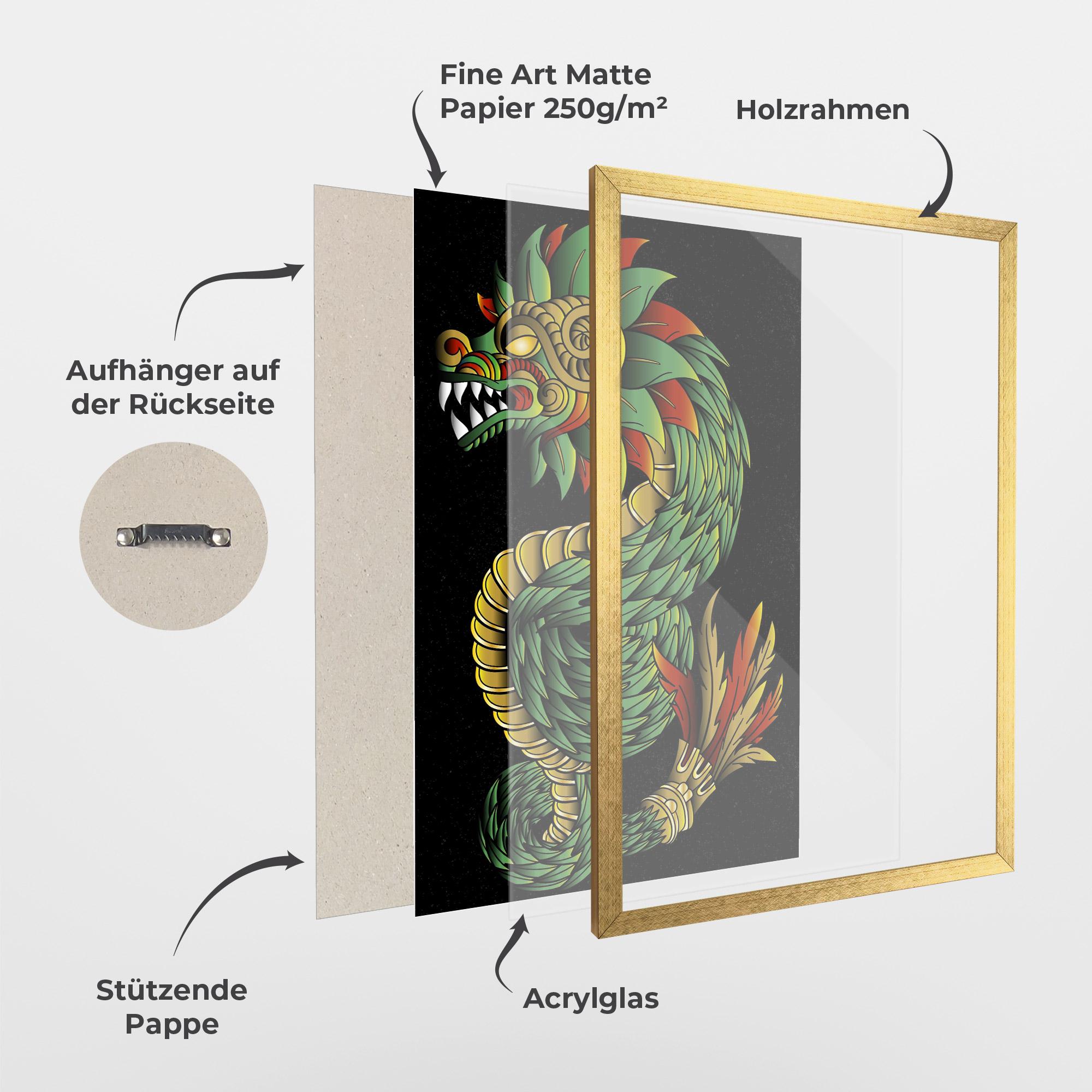 Gerahmte Poster Green Yellow Dragon mockup 1