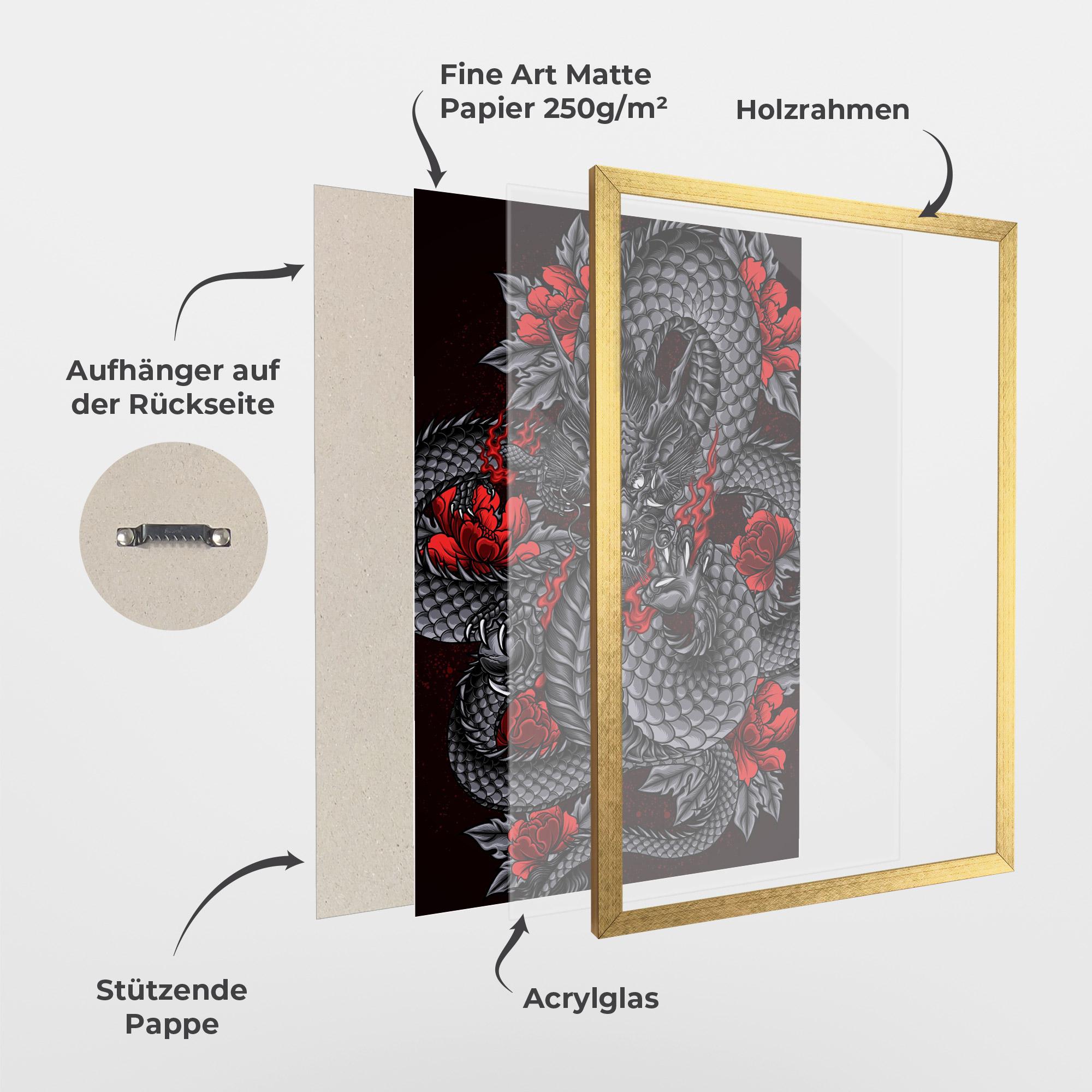 Gerahmte Poster Red Flower Dragon mockup 1