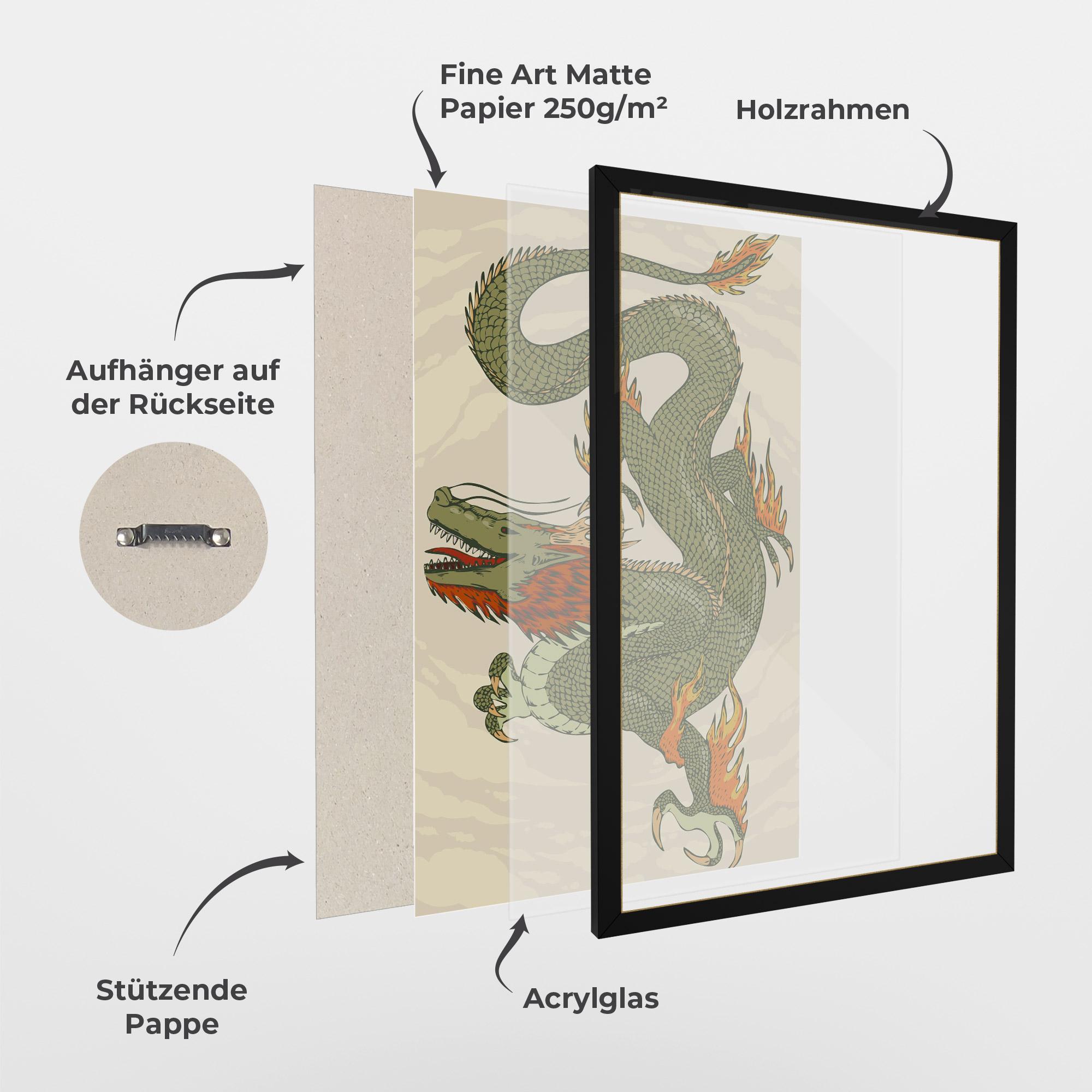 Gerahmte Poster Chinese Dragon Green mockup 1